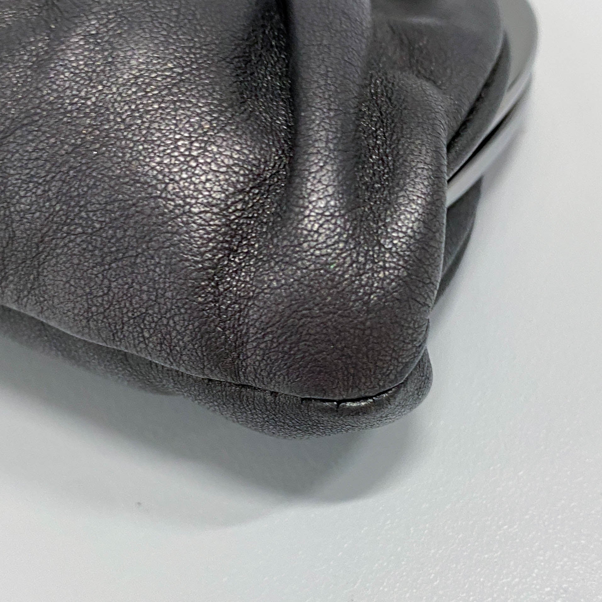 Gathered Metallic Leather Kiss-Lock Pouch