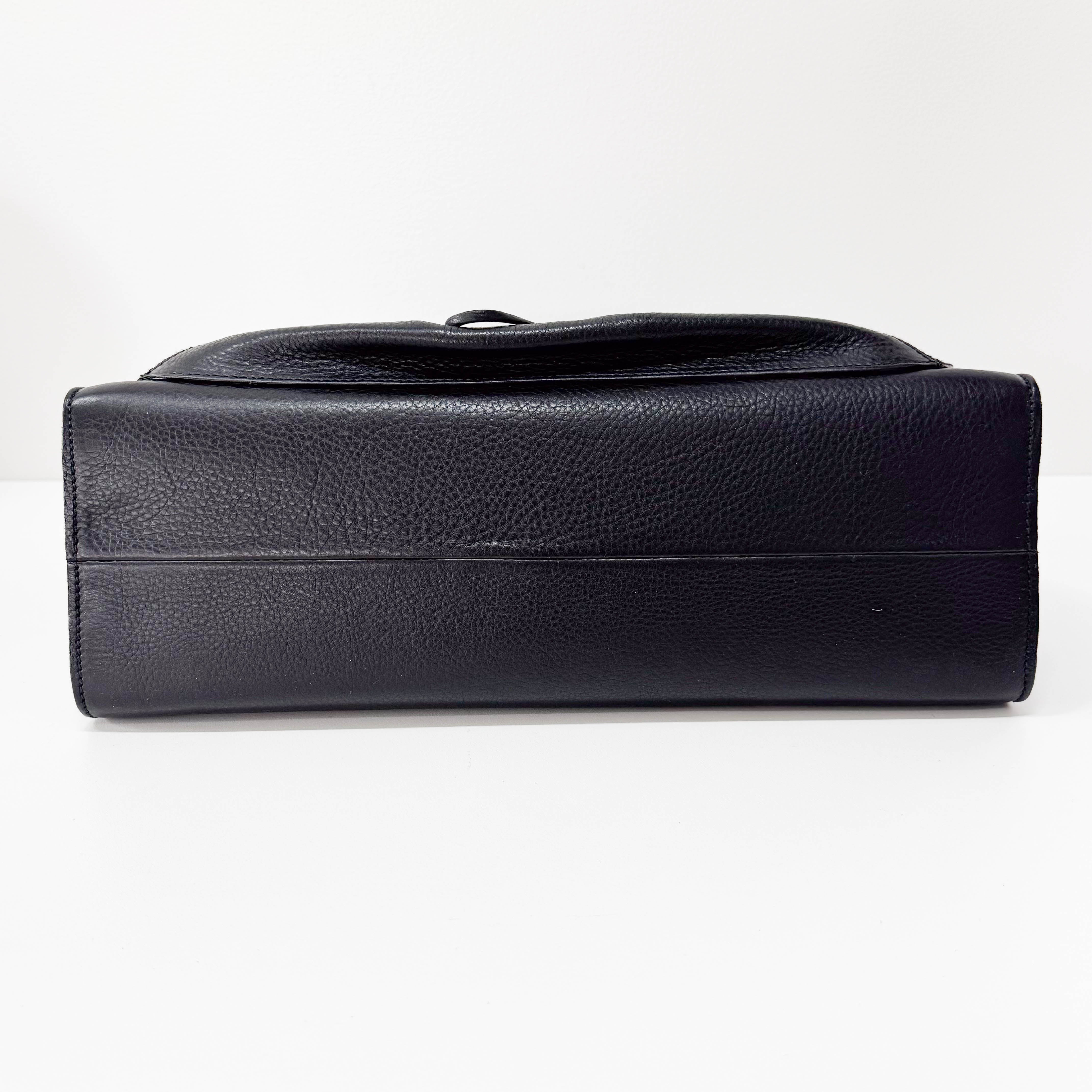 Bamboo Handle Black Leather Bag