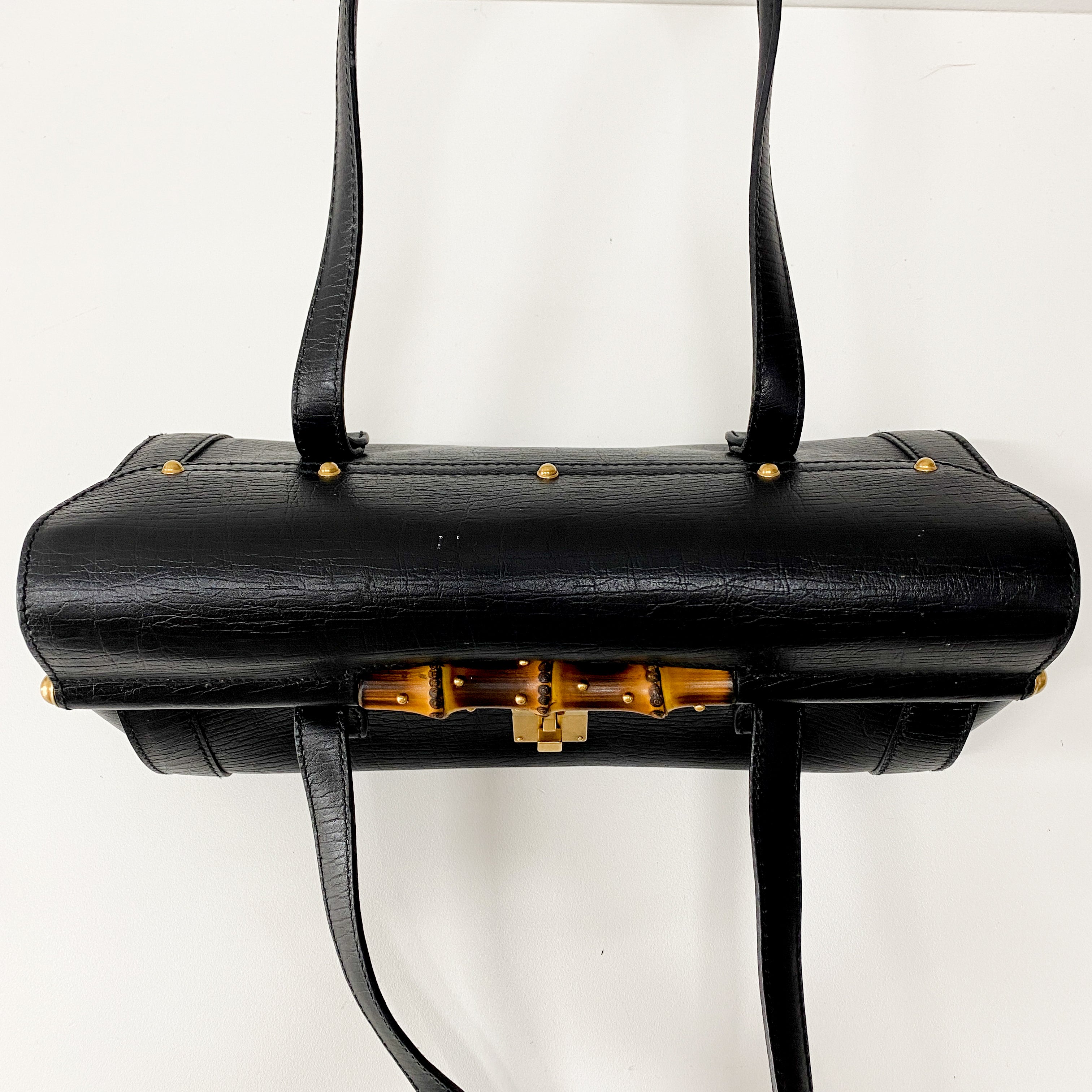 Bamboo Bullet Black Leather Shoulder Bag