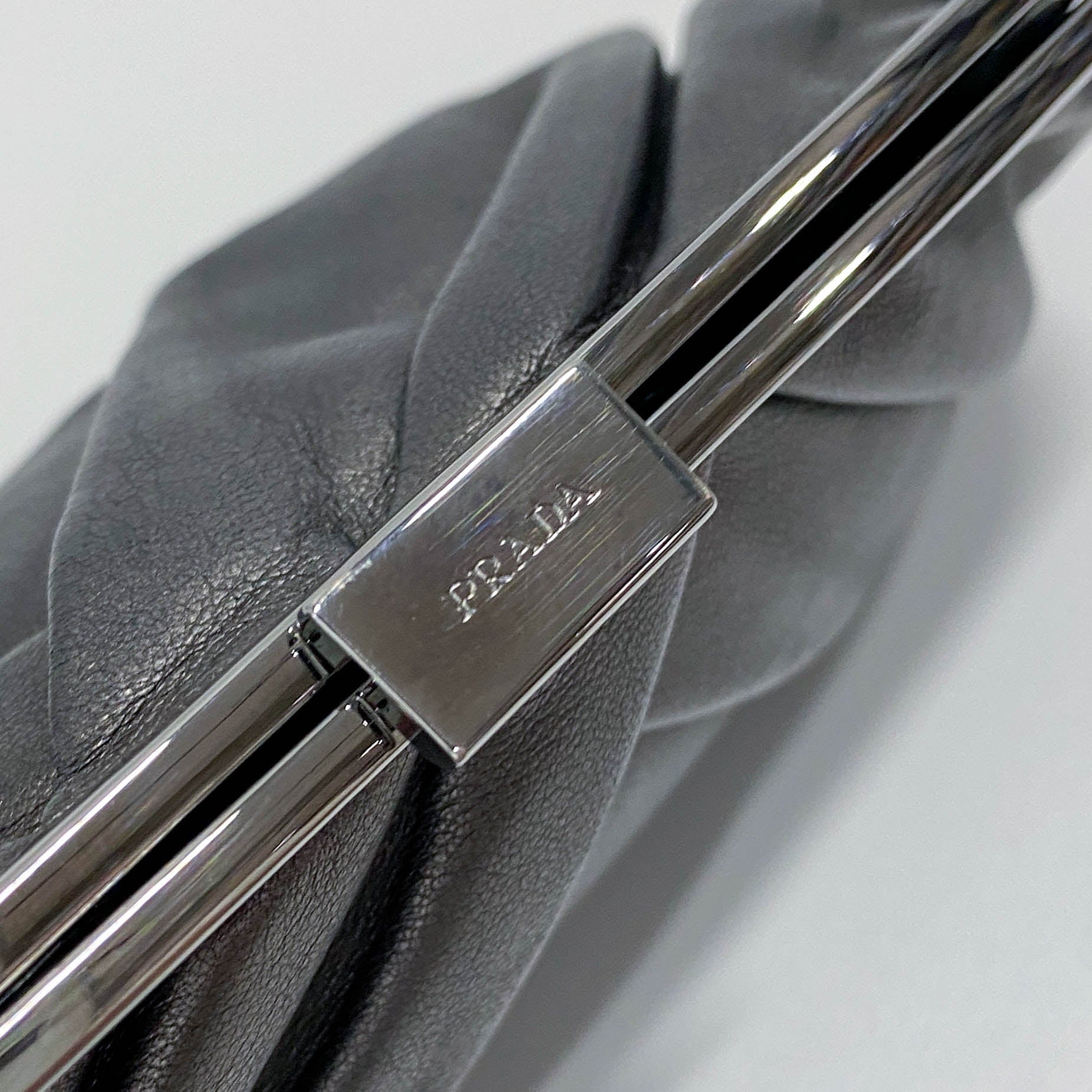 Gathered Metallic Leather Kiss-Lock Pouch