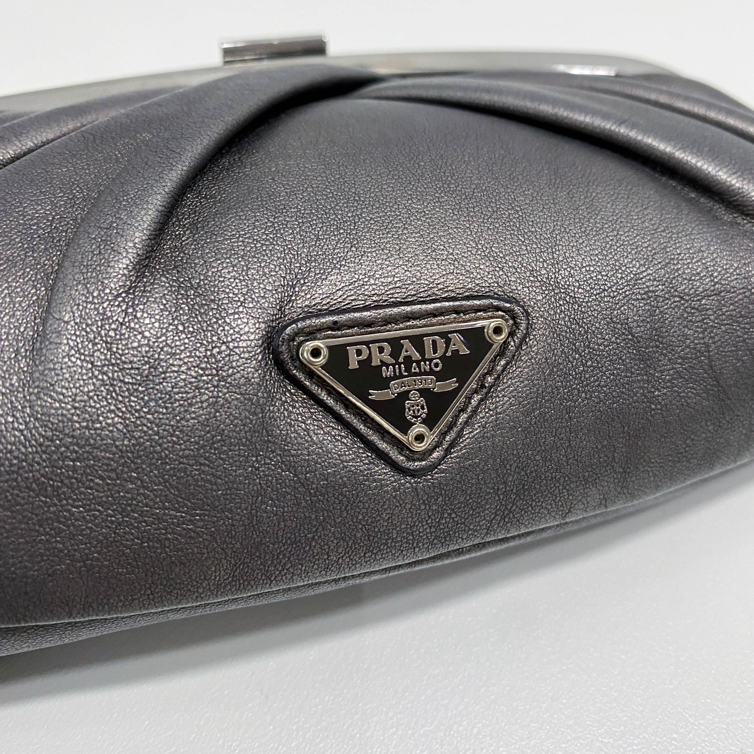 Gathered Metallic Leather Kiss-Lock Pouch