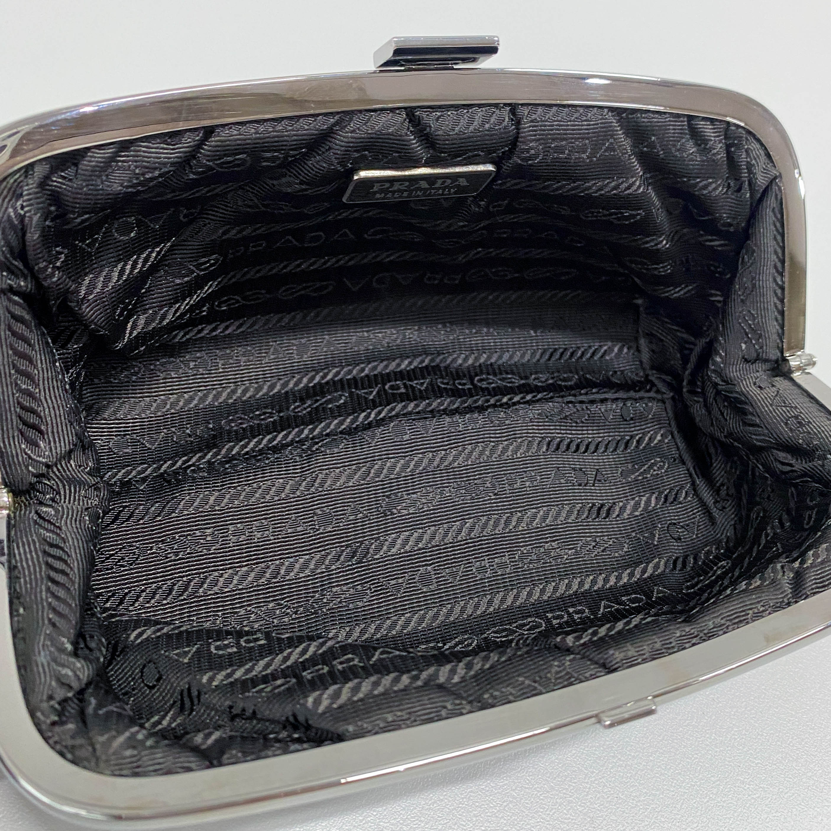 Gathered Metallic Leather Kiss-Lock Pouch