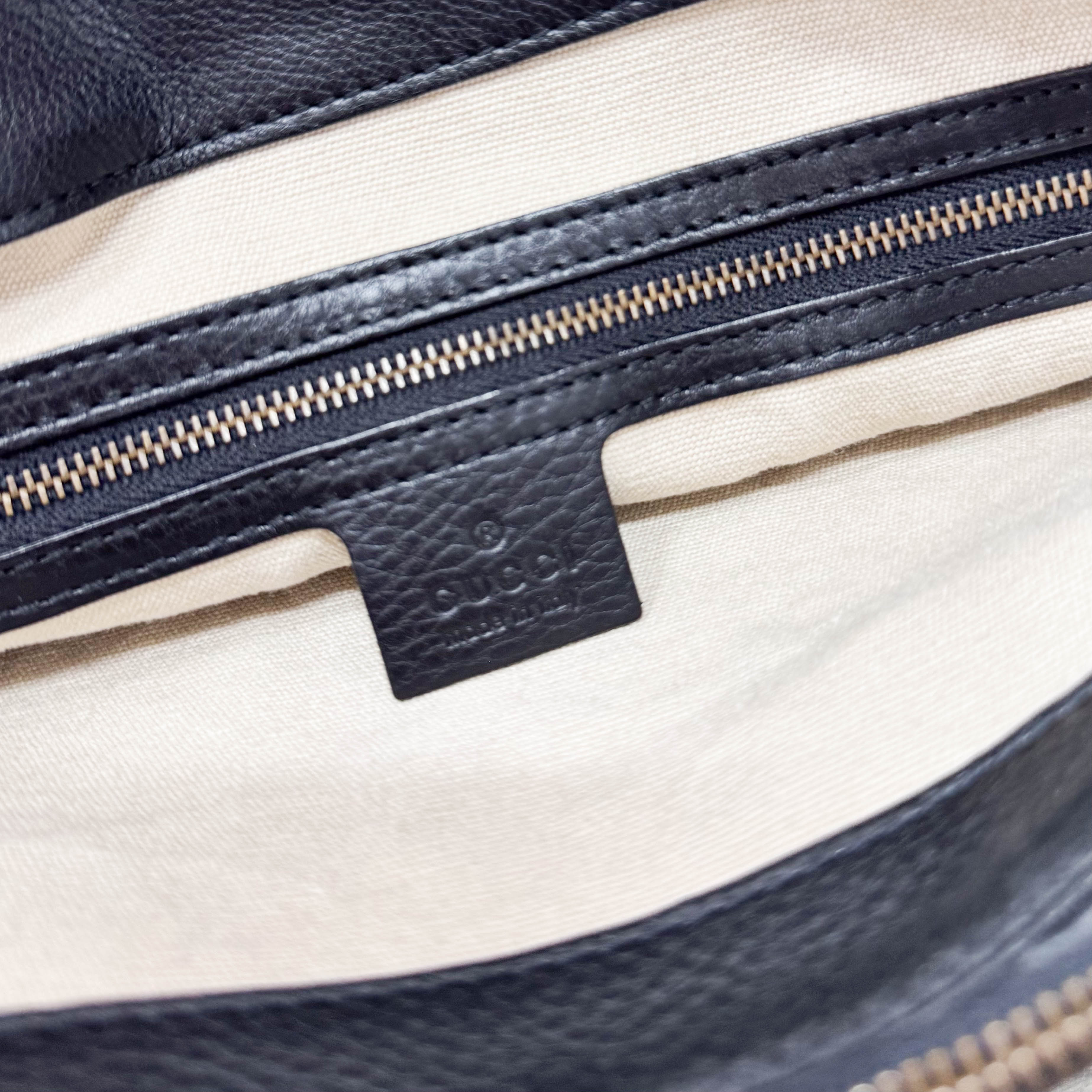 Bamboo Handle Black Leather Bag