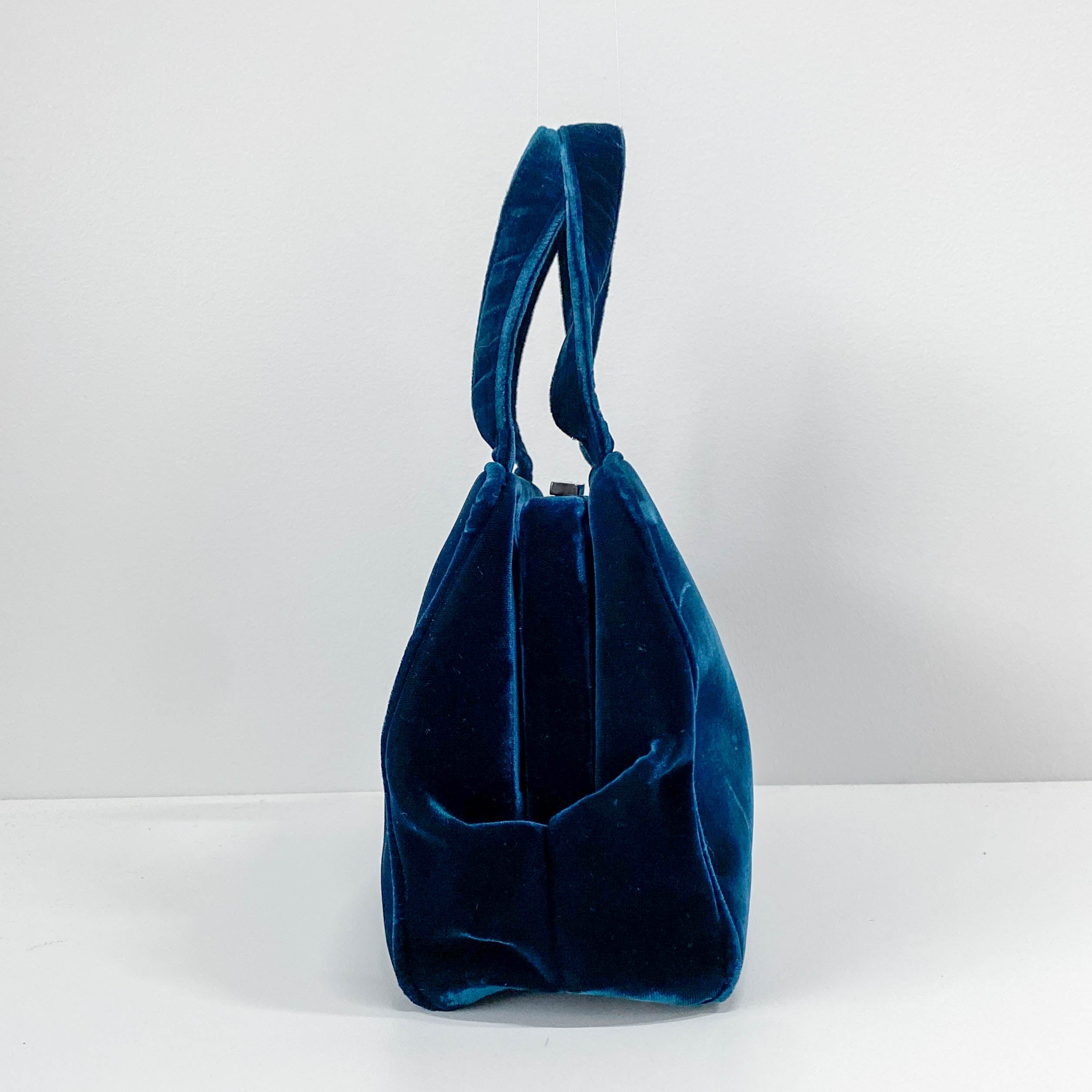 Green Velvet Top Handle Bag