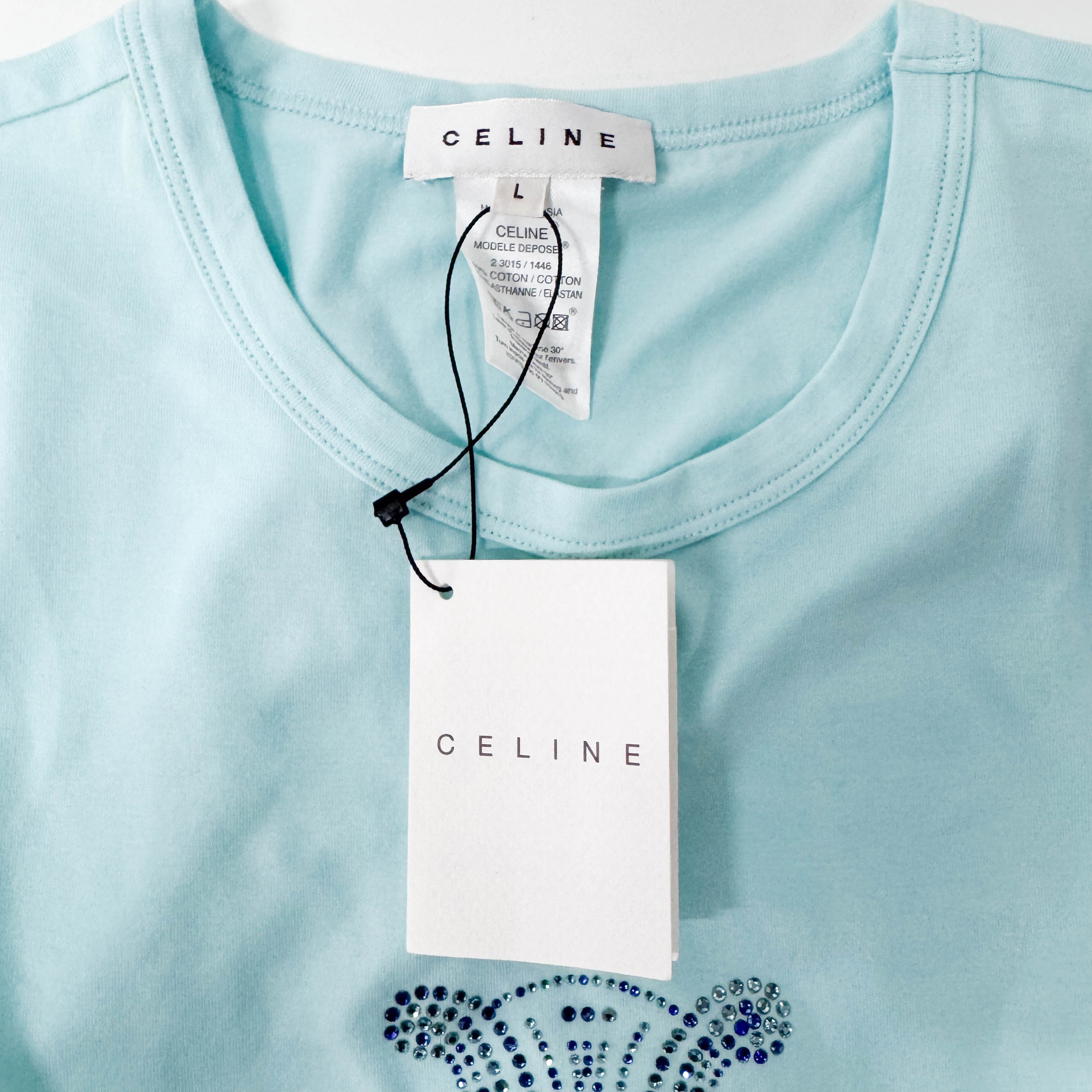 Tank Top Blue Cotton Rhinestones Logo