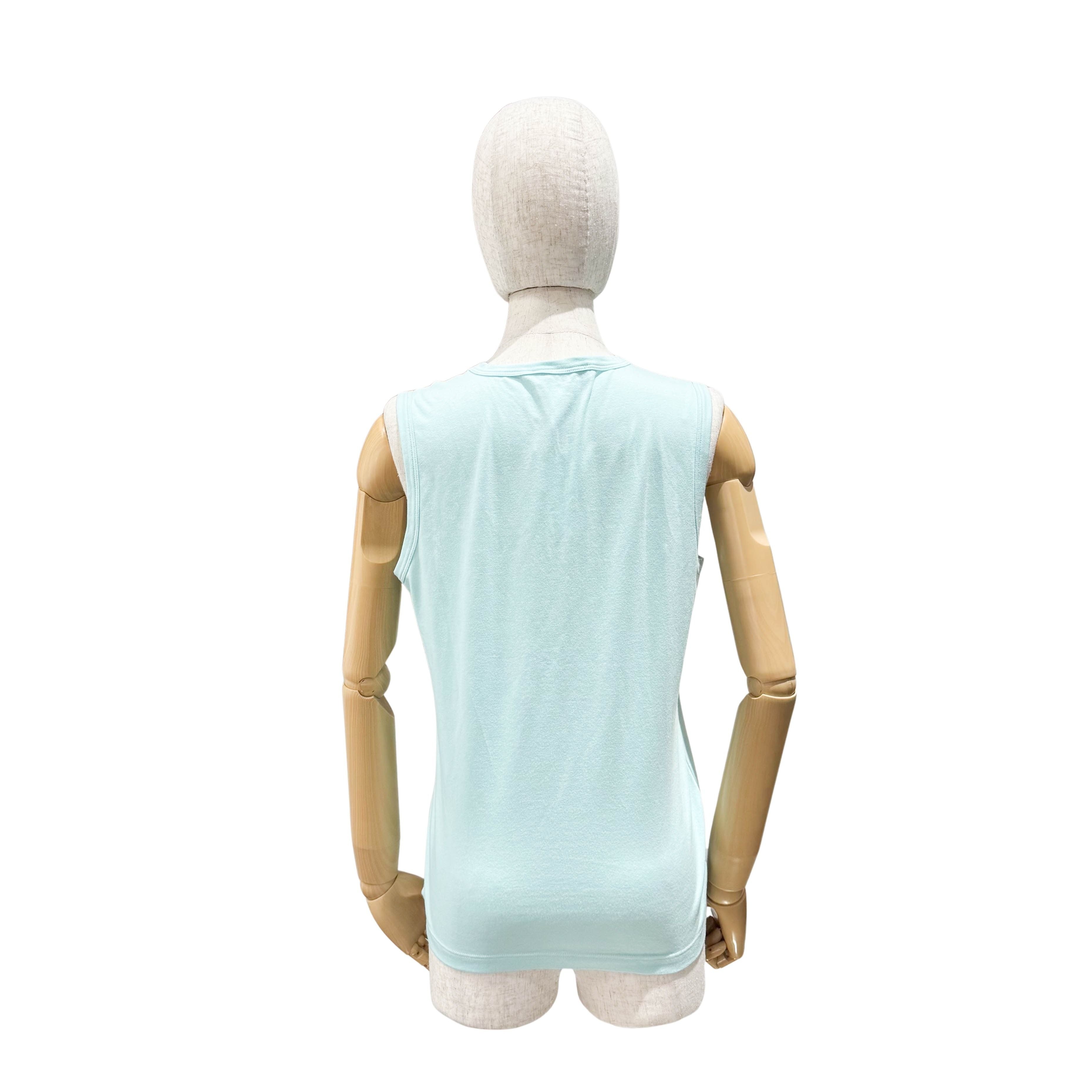 Tank Top Blue Cotton Rhinestones Logo