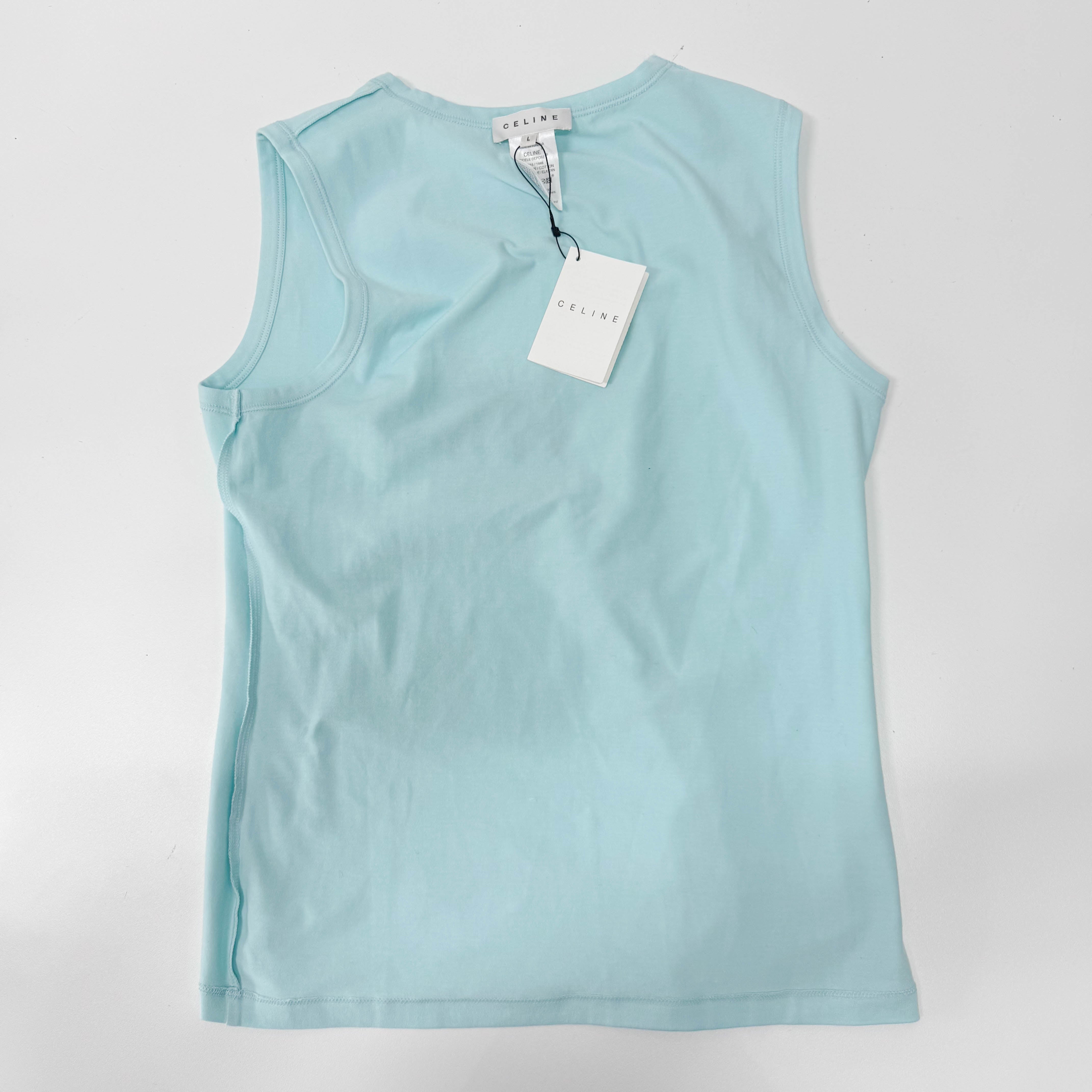 Tank Top Blue Cotton Rhinestones Logo