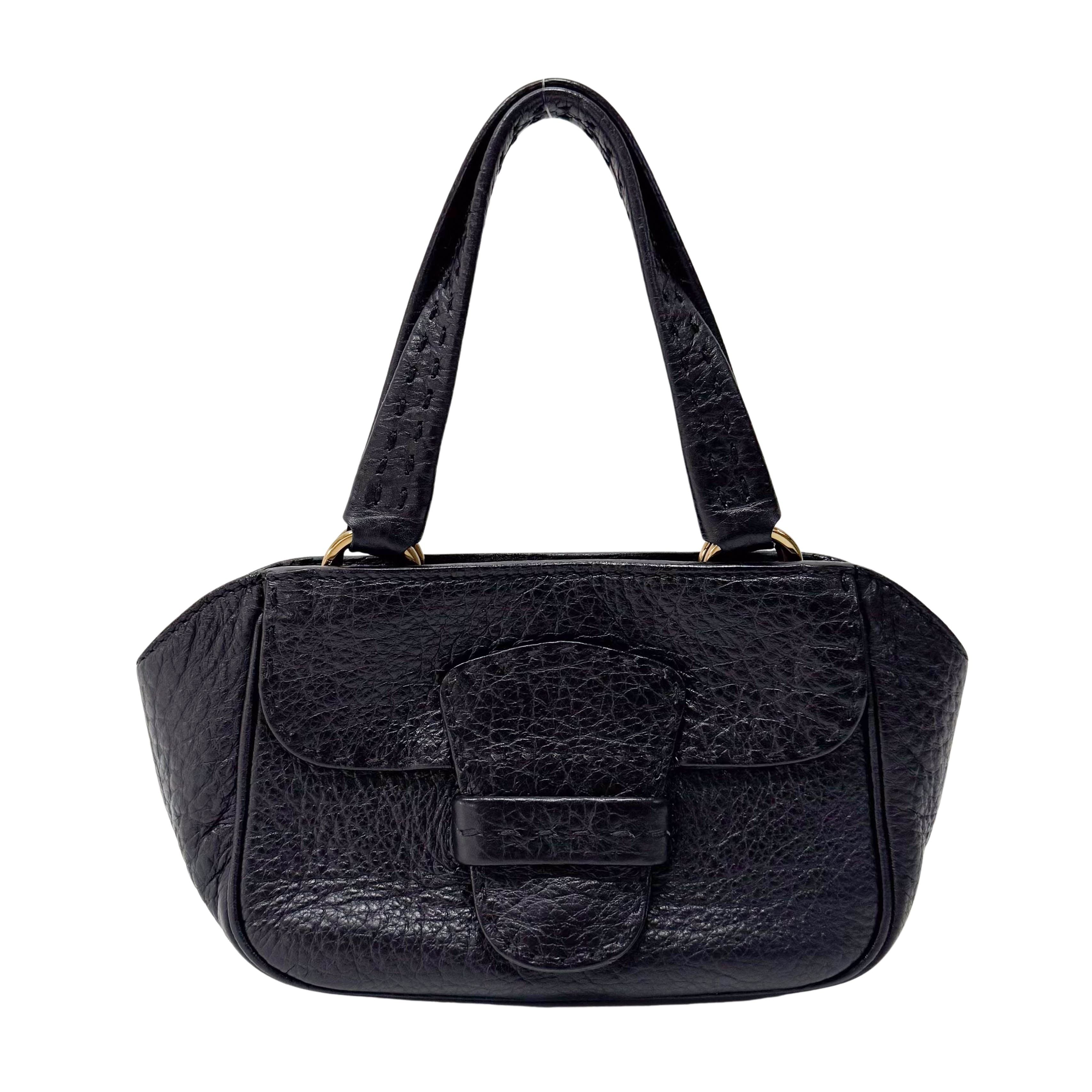 Mini Black Grain Calfskin Leather Handbag