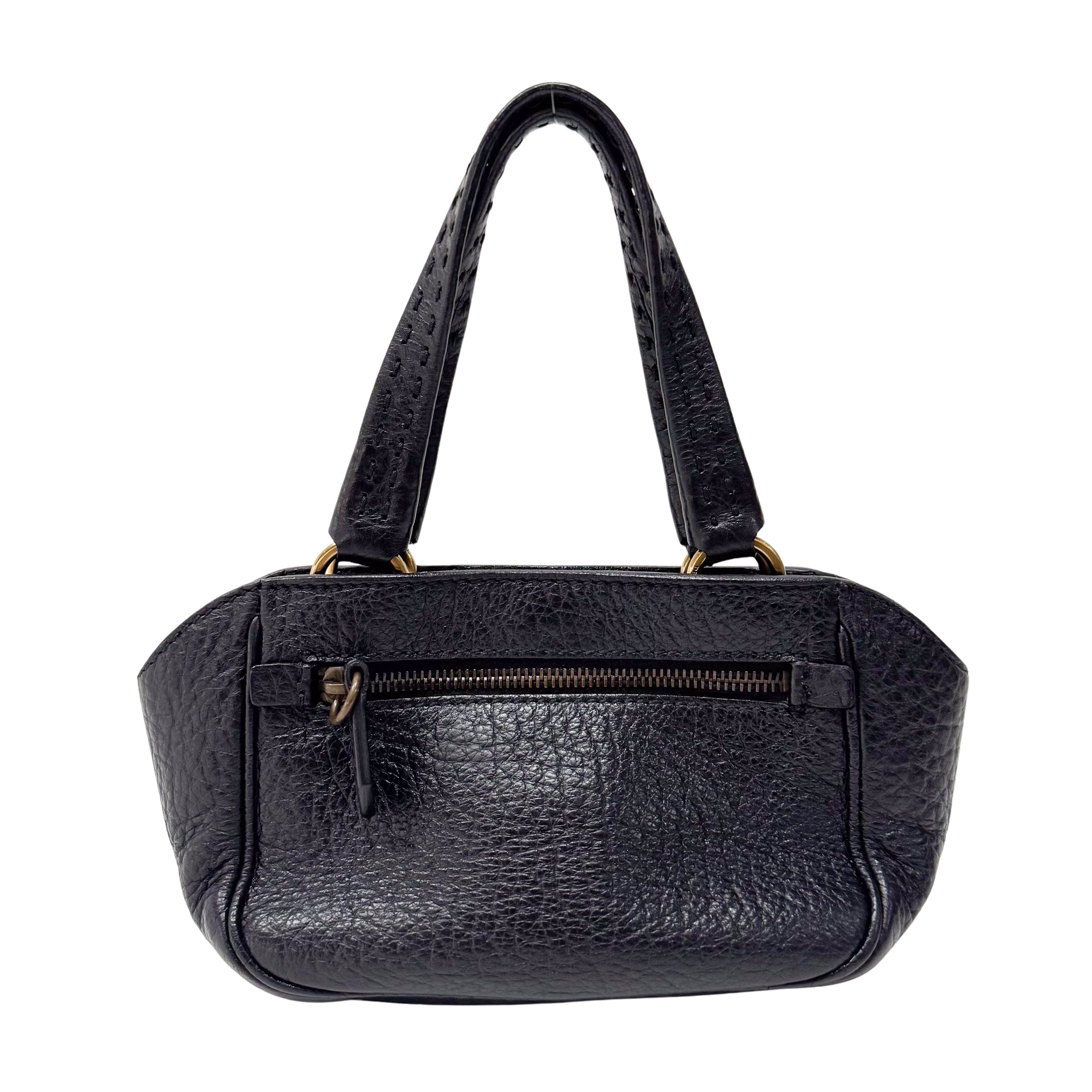 Mini Black Grain Calfskin Leather Handbag
