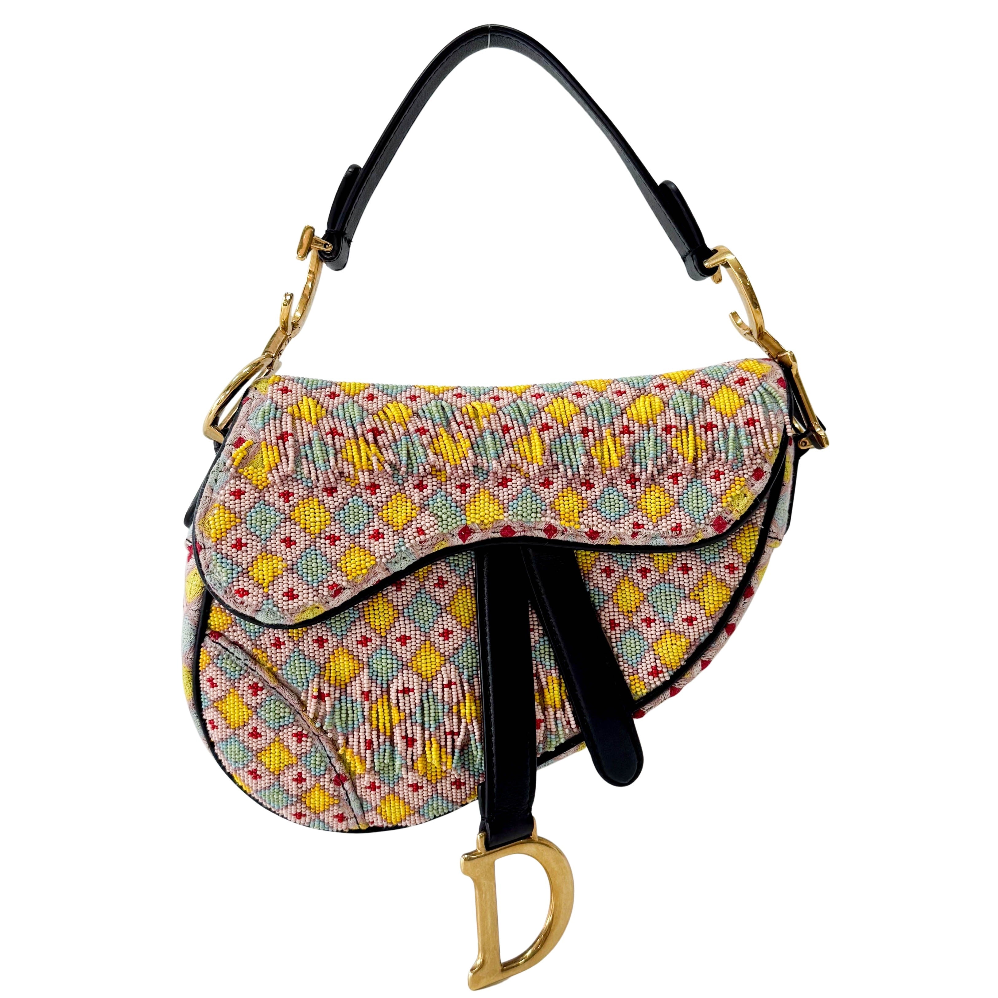 Multicolor Beaded Tassel Mini Saddle Bag