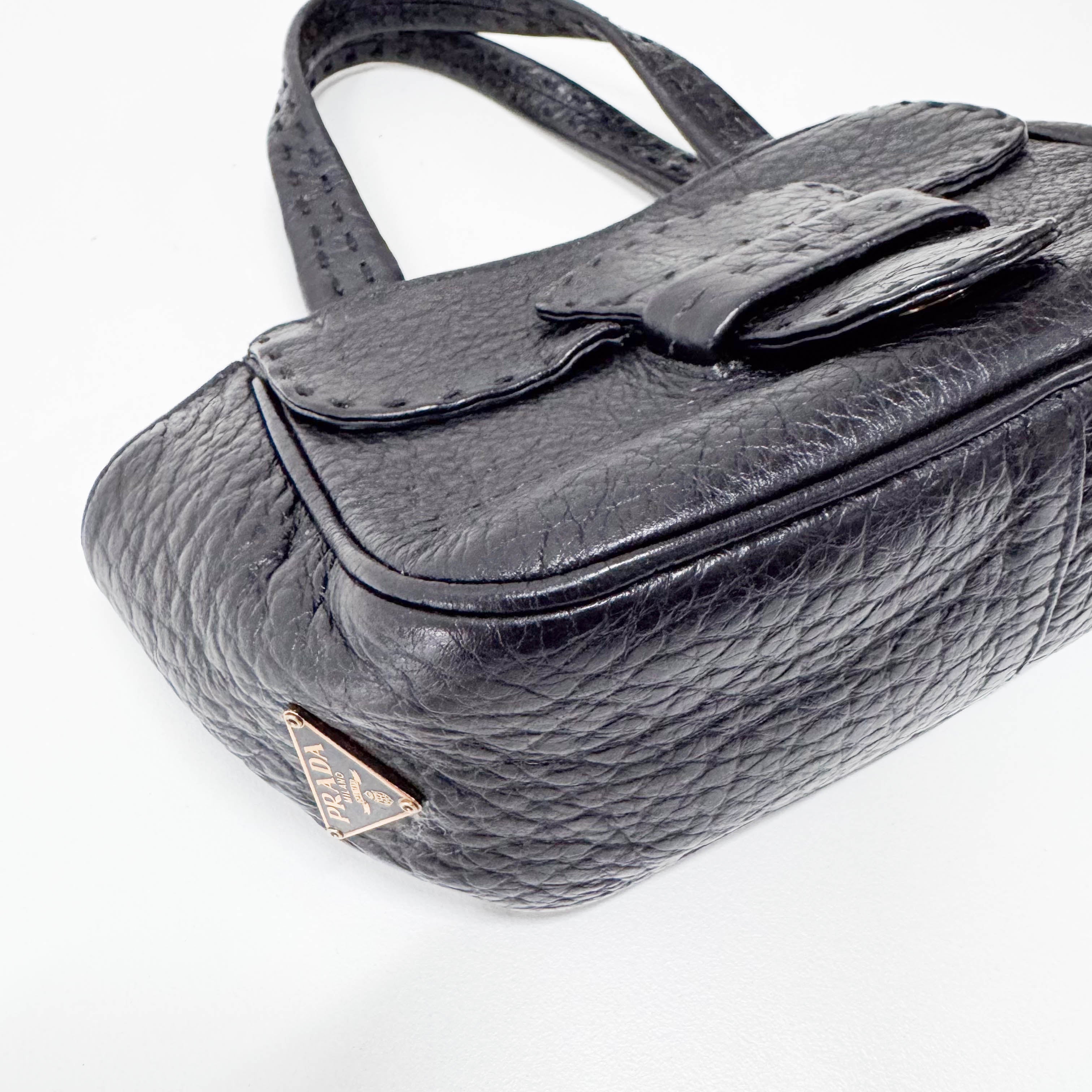 Mini Black Grain Calfskin Leather Handbag
