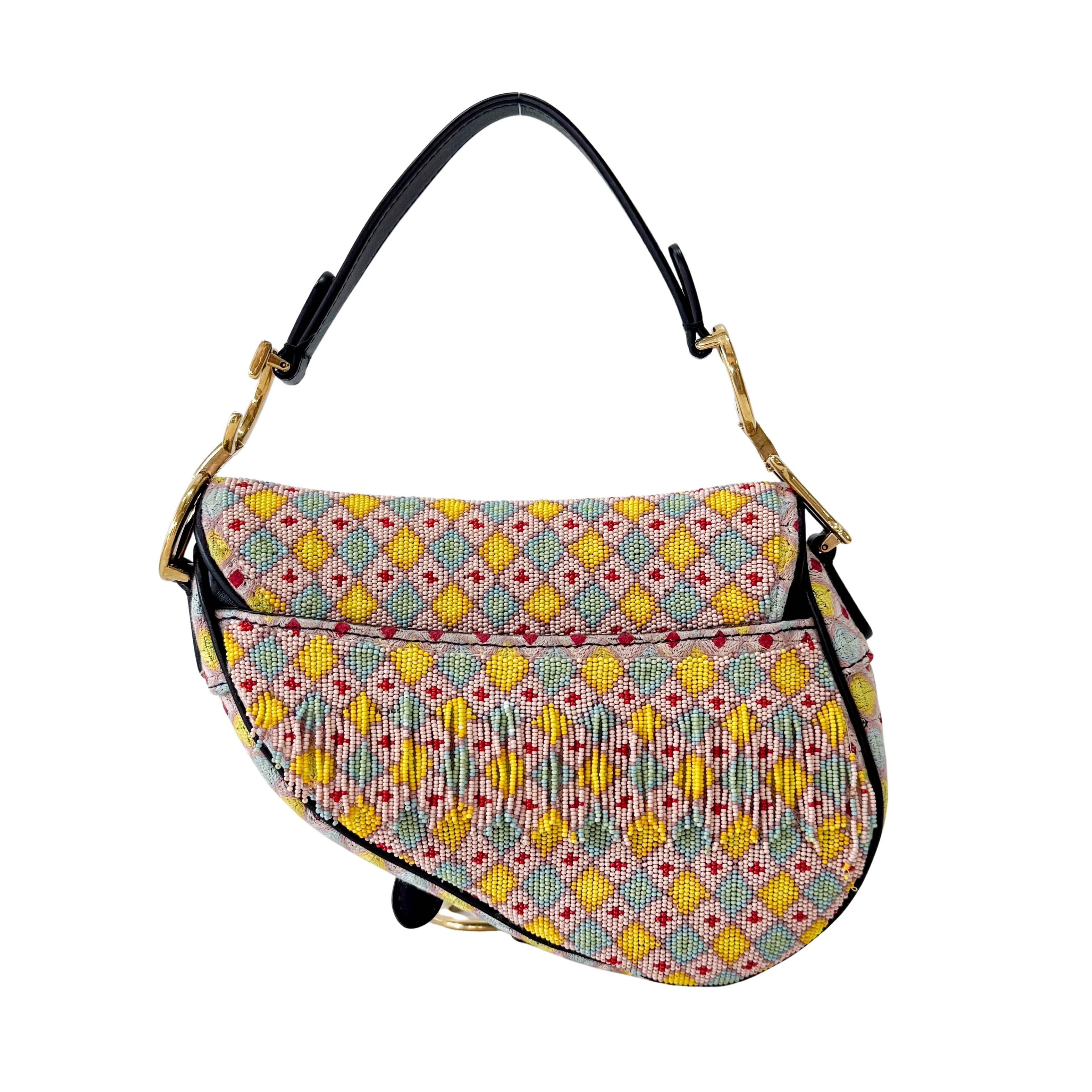 Multicolor Beaded Tassel Mini Saddle Bag