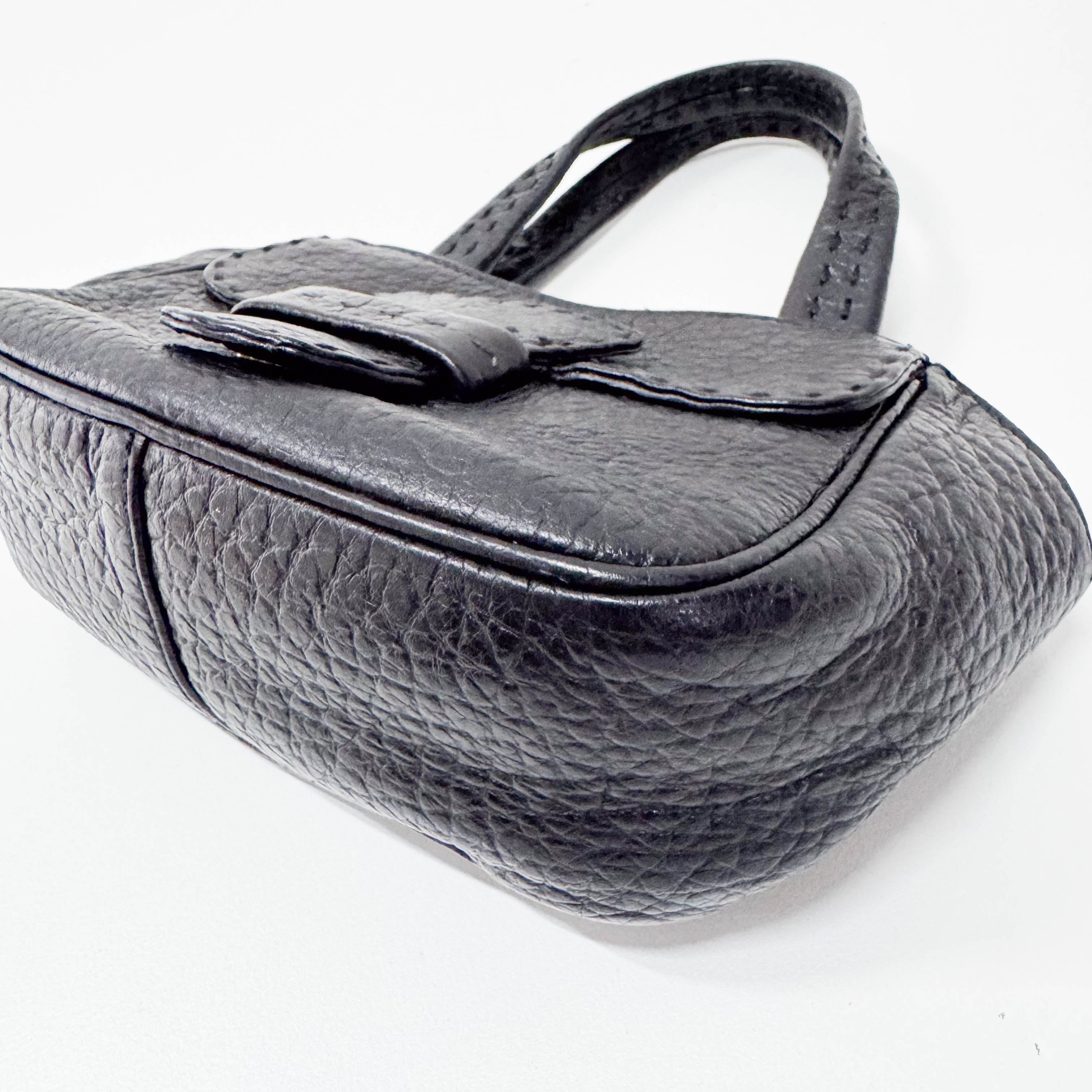 Mini Black Grain Calfskin Leather Handbag