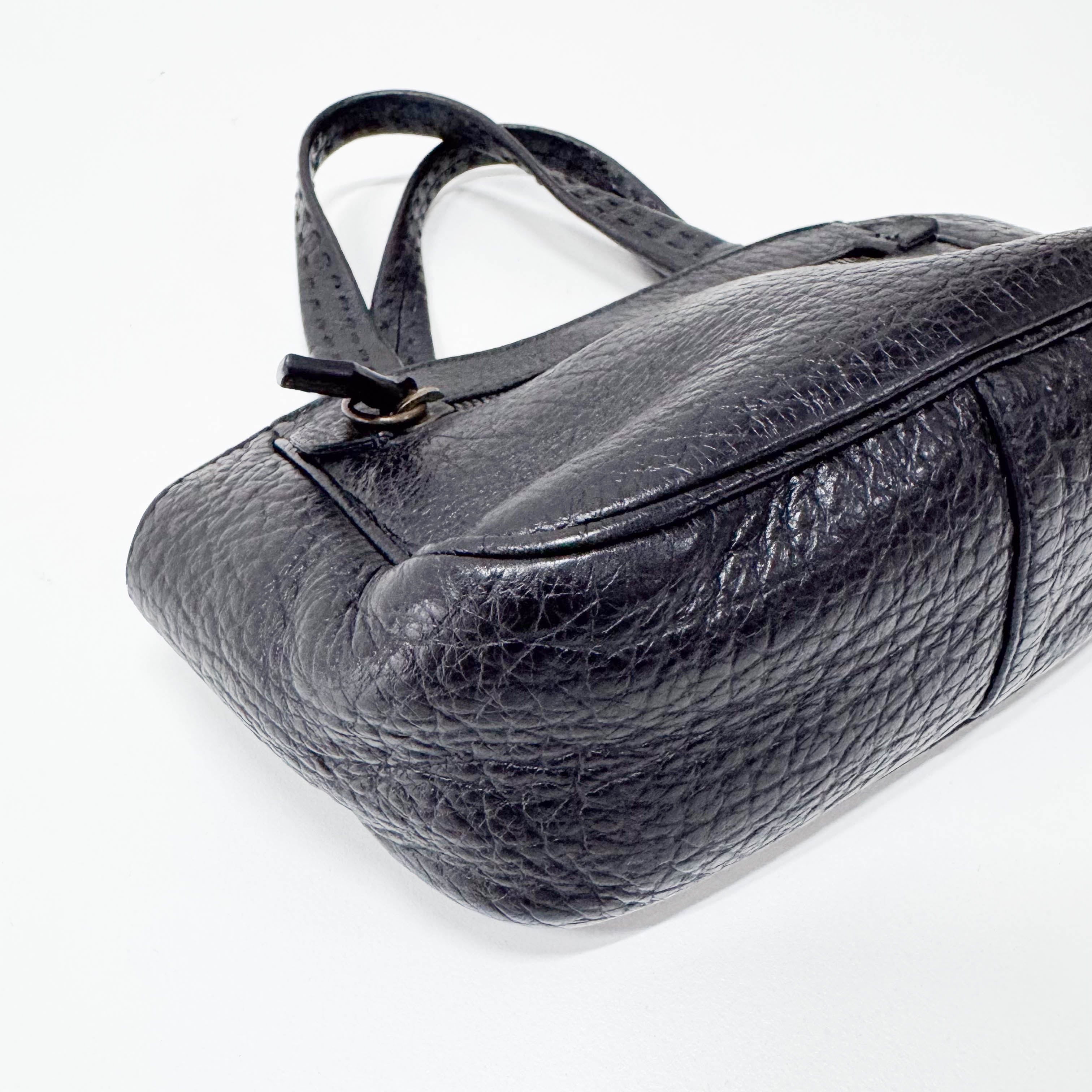 Mini Black Grain Calfskin Leather Handbag