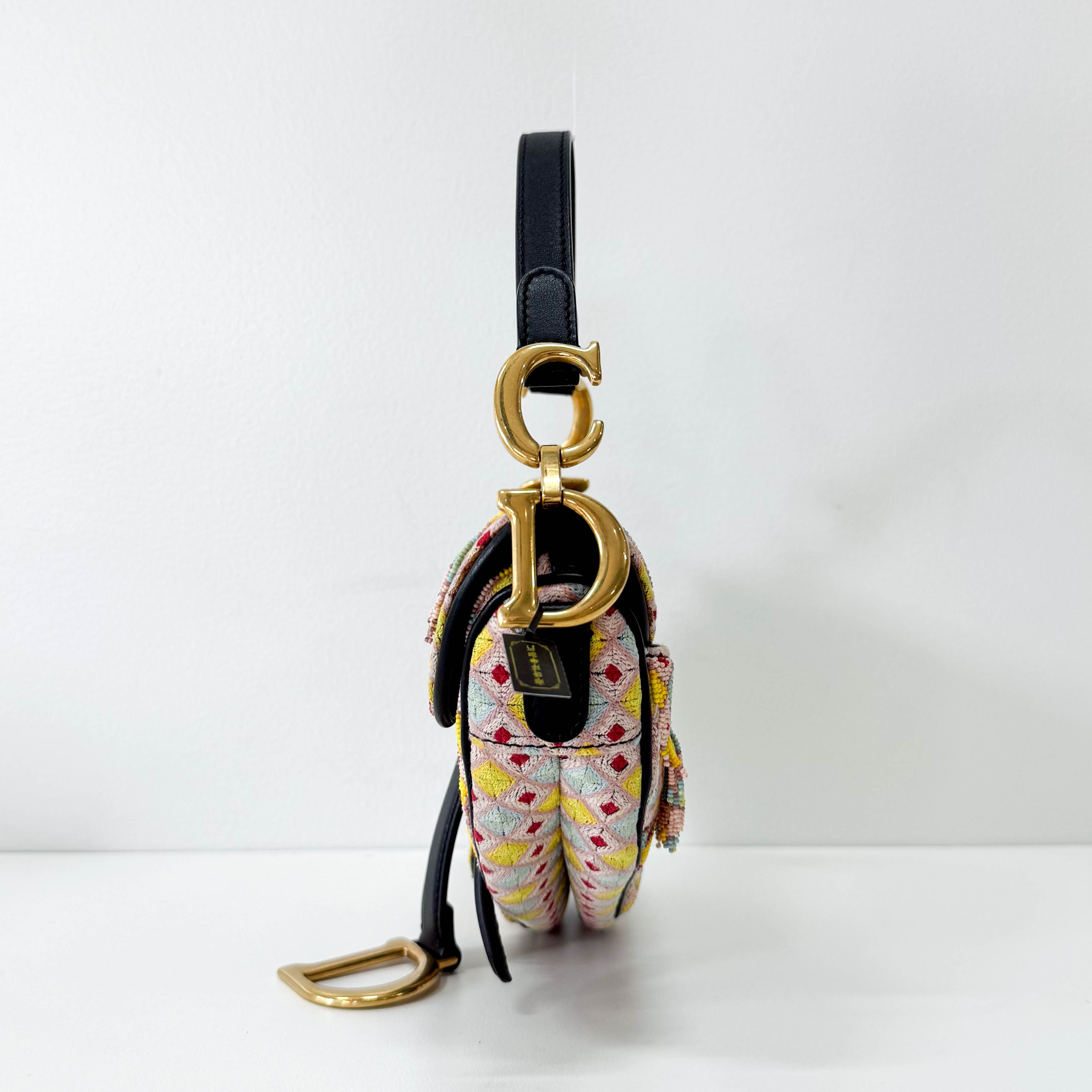 Multicolor Beaded Tassel Mini Saddle Bag