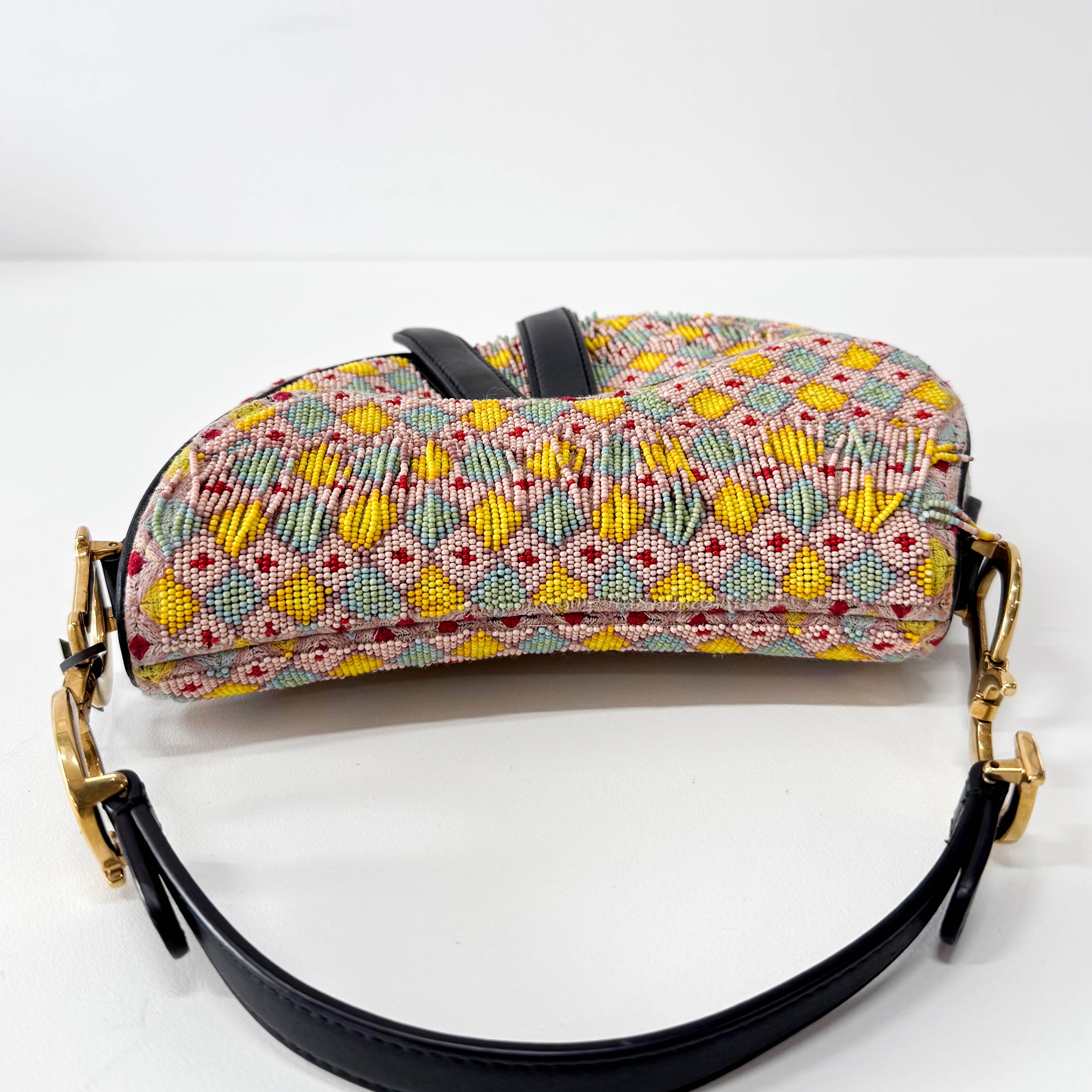 Multicolor Beaded Tassel Mini Saddle Bag