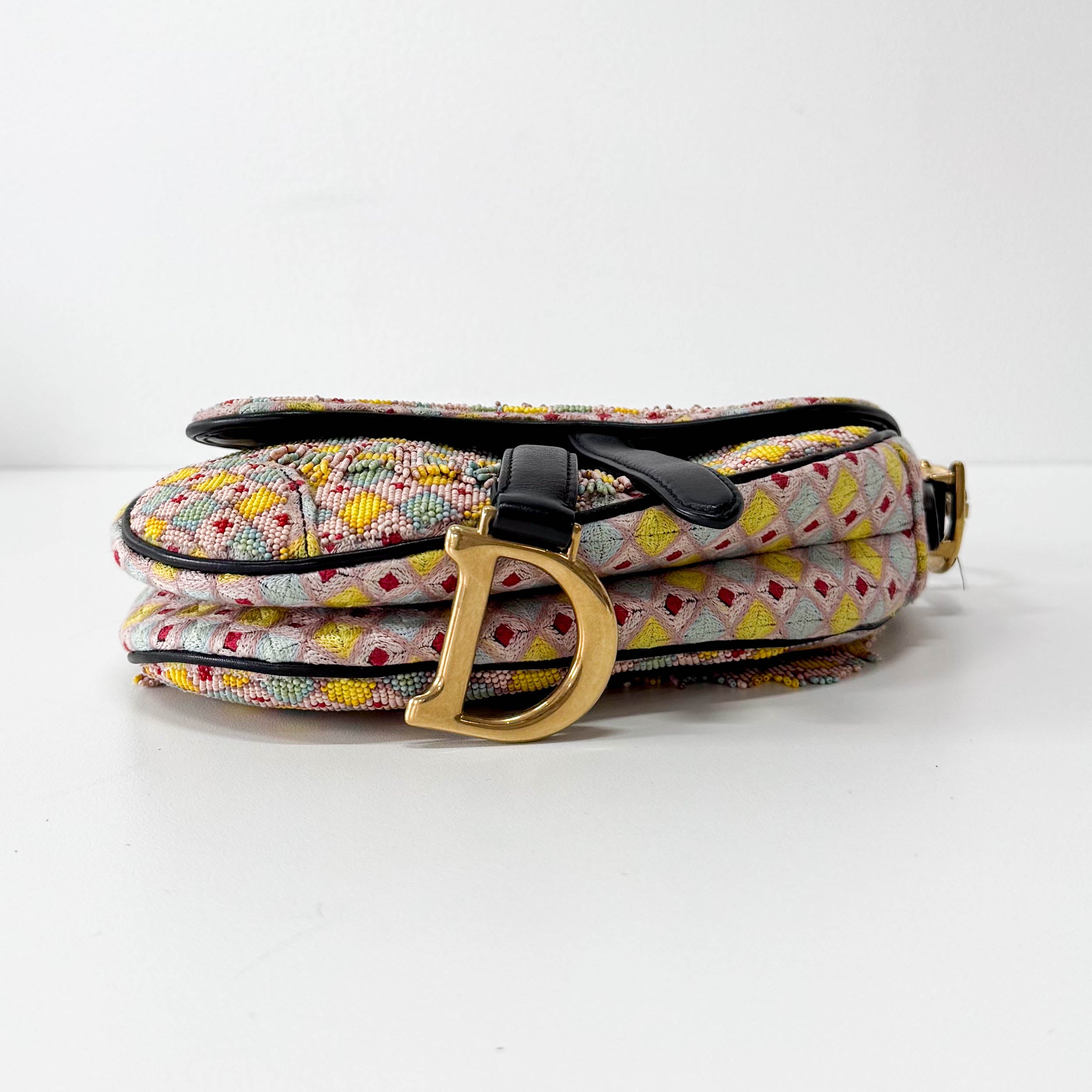 Multicolor Beaded Tassel Mini Saddle Bag