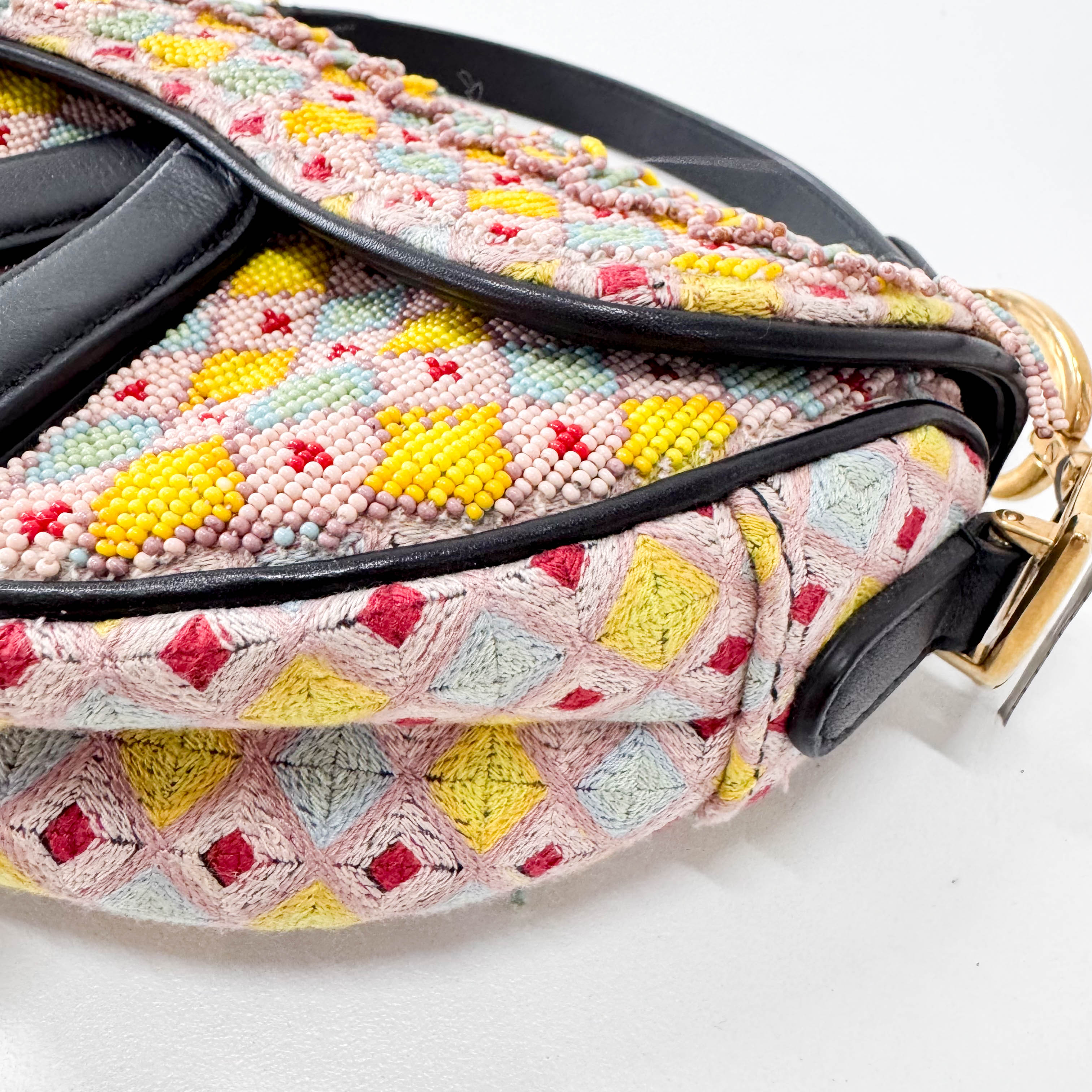 Multicolor Beaded Tassel Mini Saddle Bag