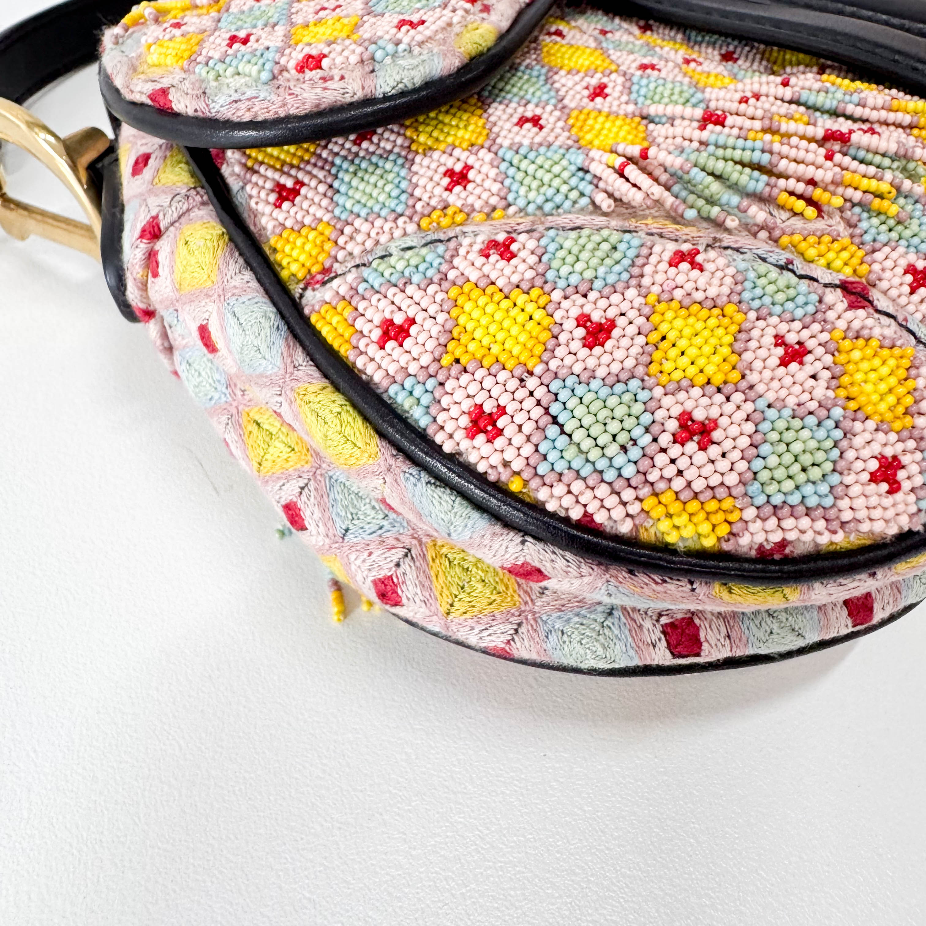 Multicolor Beaded Tassel Mini Saddle Bag