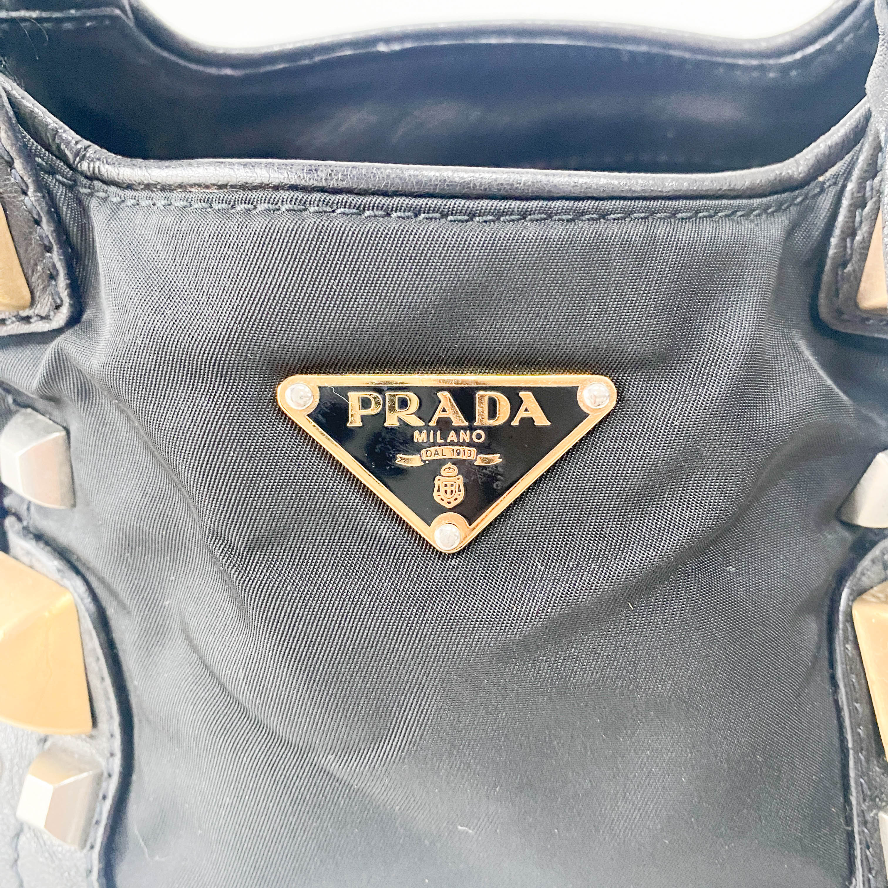 Mini Black Nylon & Leather Studs Shoulder Bag