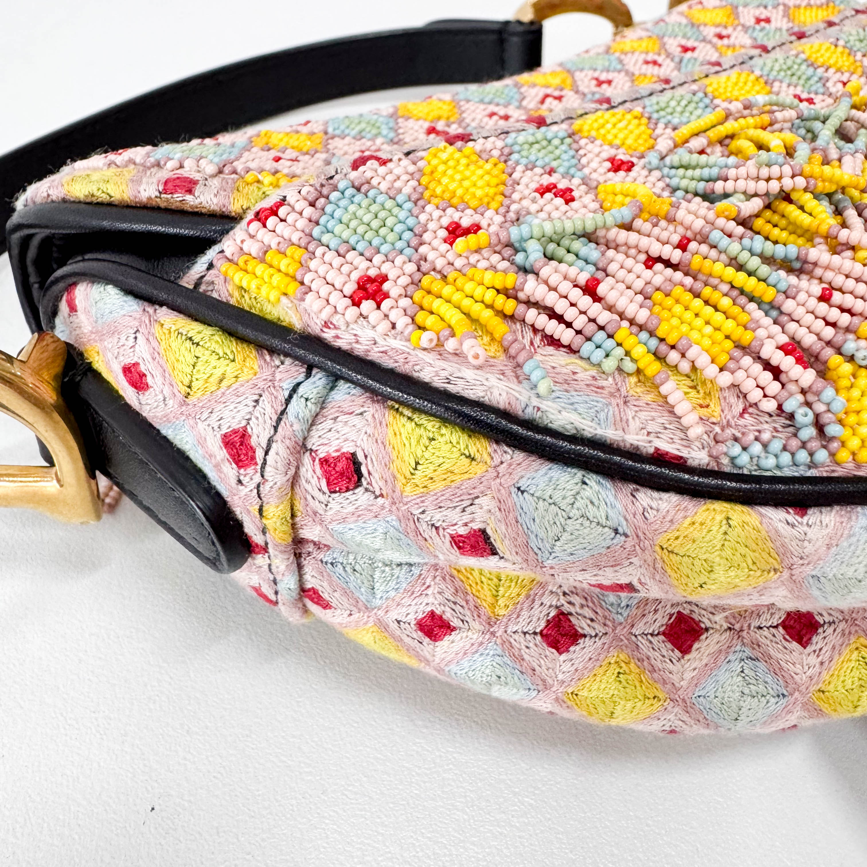 Multicolor Beaded Tassel Mini Saddle Bag