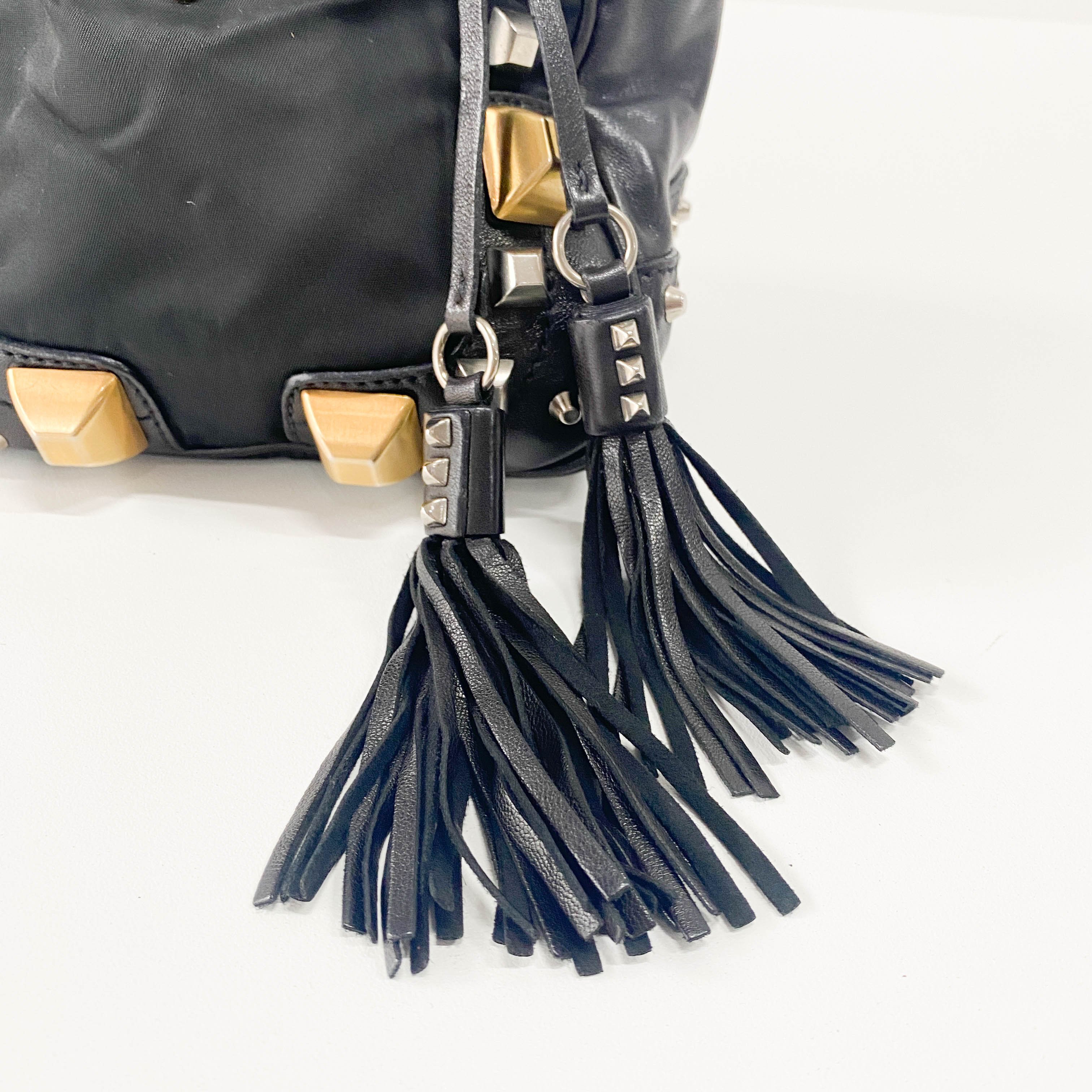 Mini Black Nylon & Leather Studs Shoulder Bag