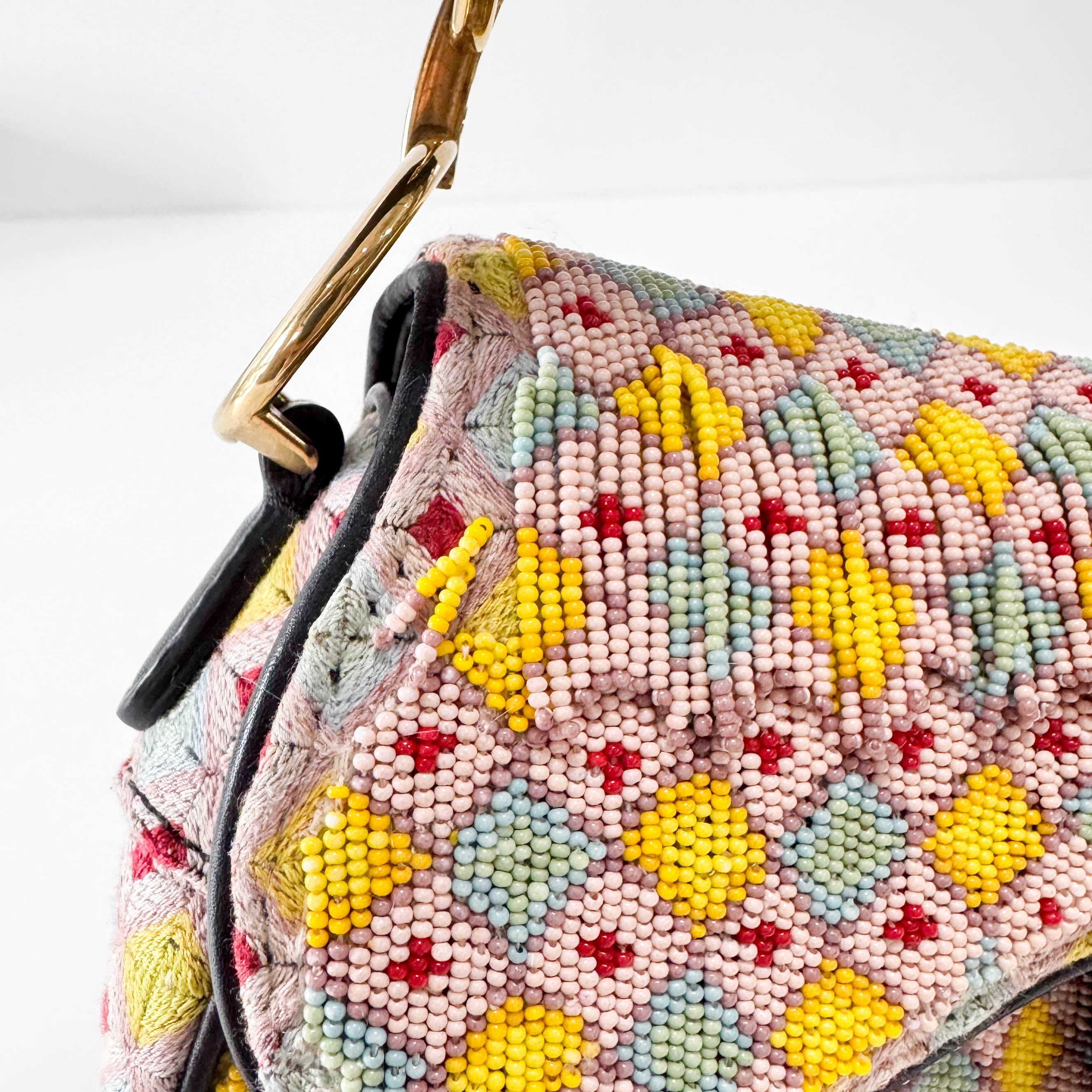 Multicolor Beaded Tassel Mini Saddle Bag