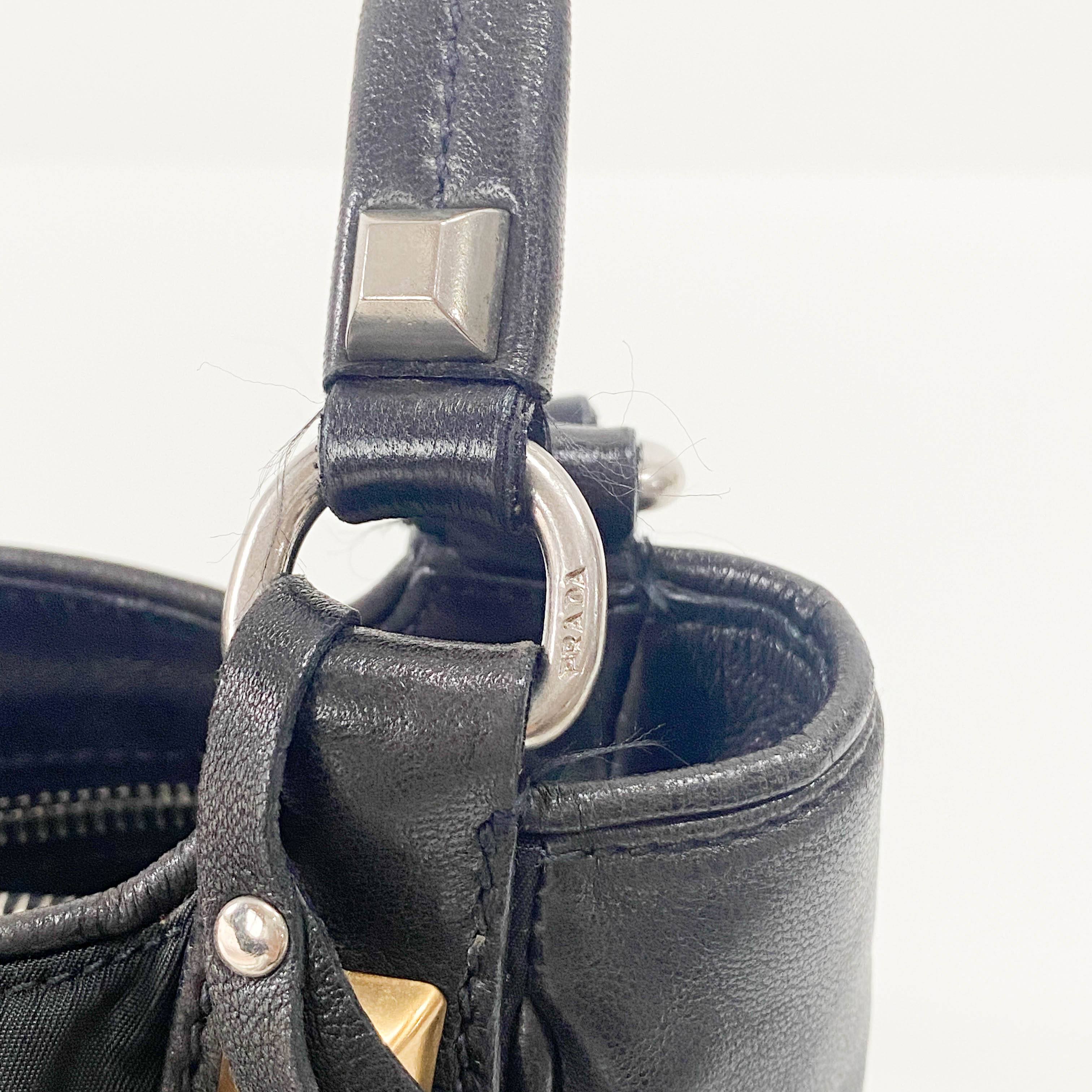 Mini Black Nylon & Leather Studs Shoulder Bag