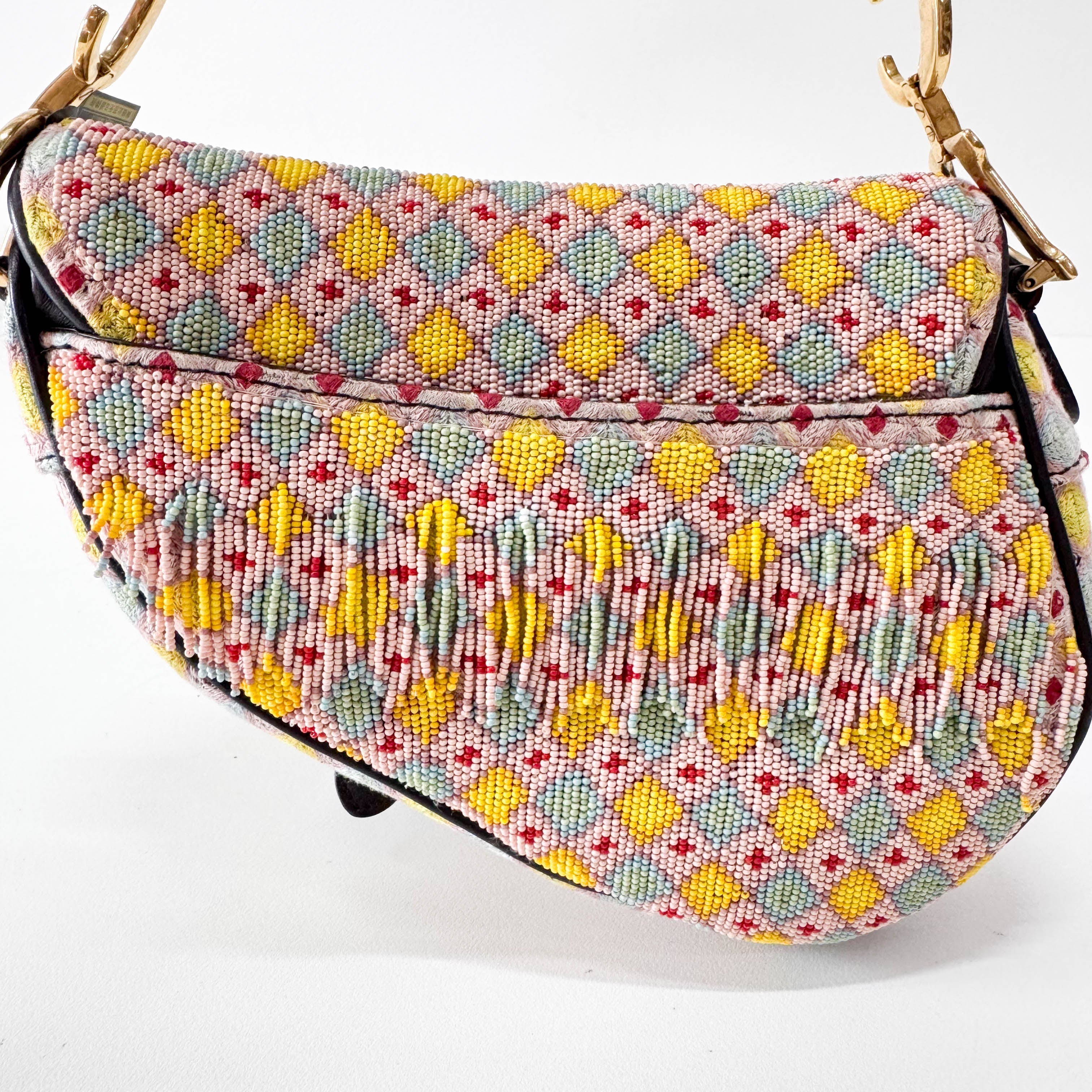 Multicolor Beaded Tassel Mini Saddle Bag