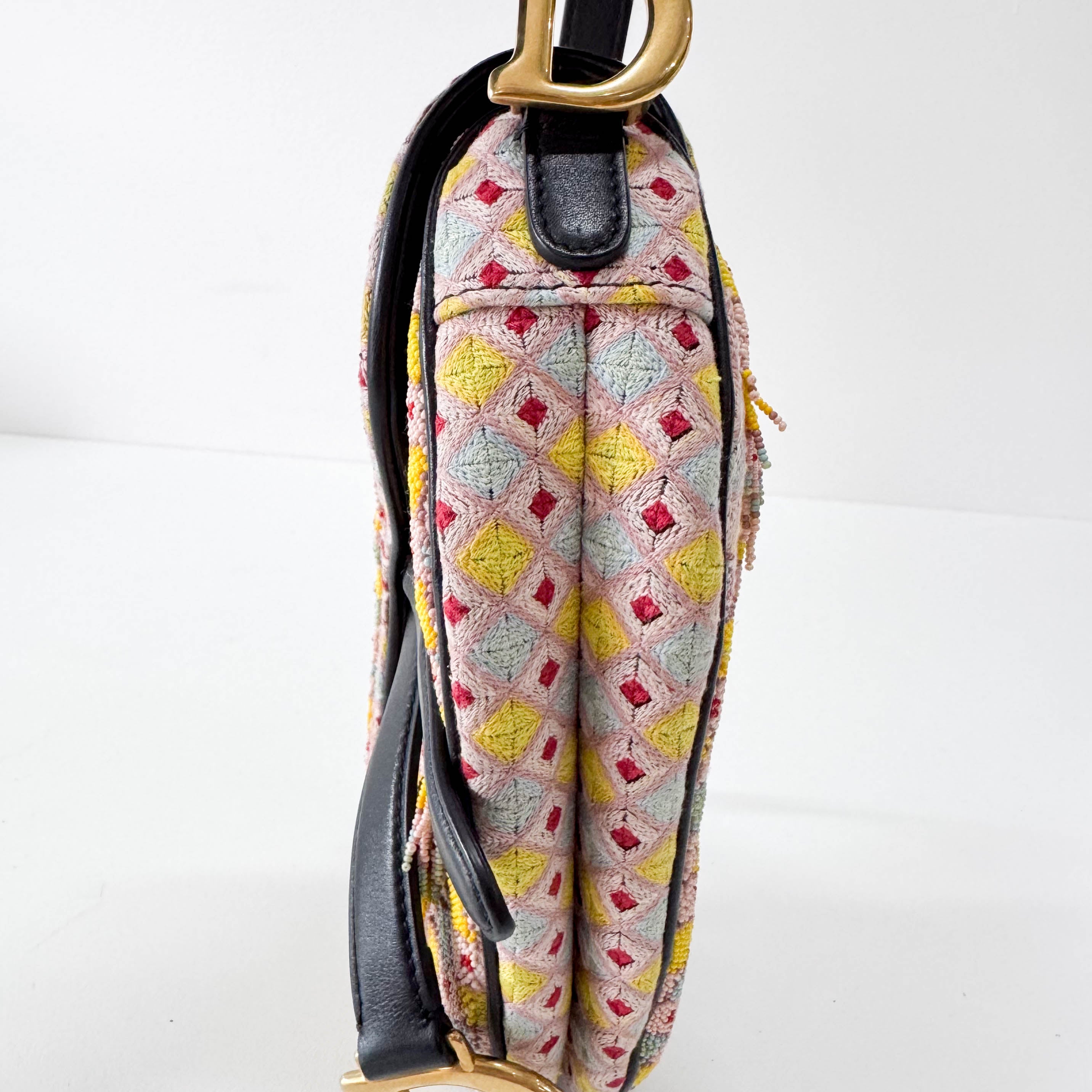 Multicolor Beaded Tassel Mini Saddle Bag