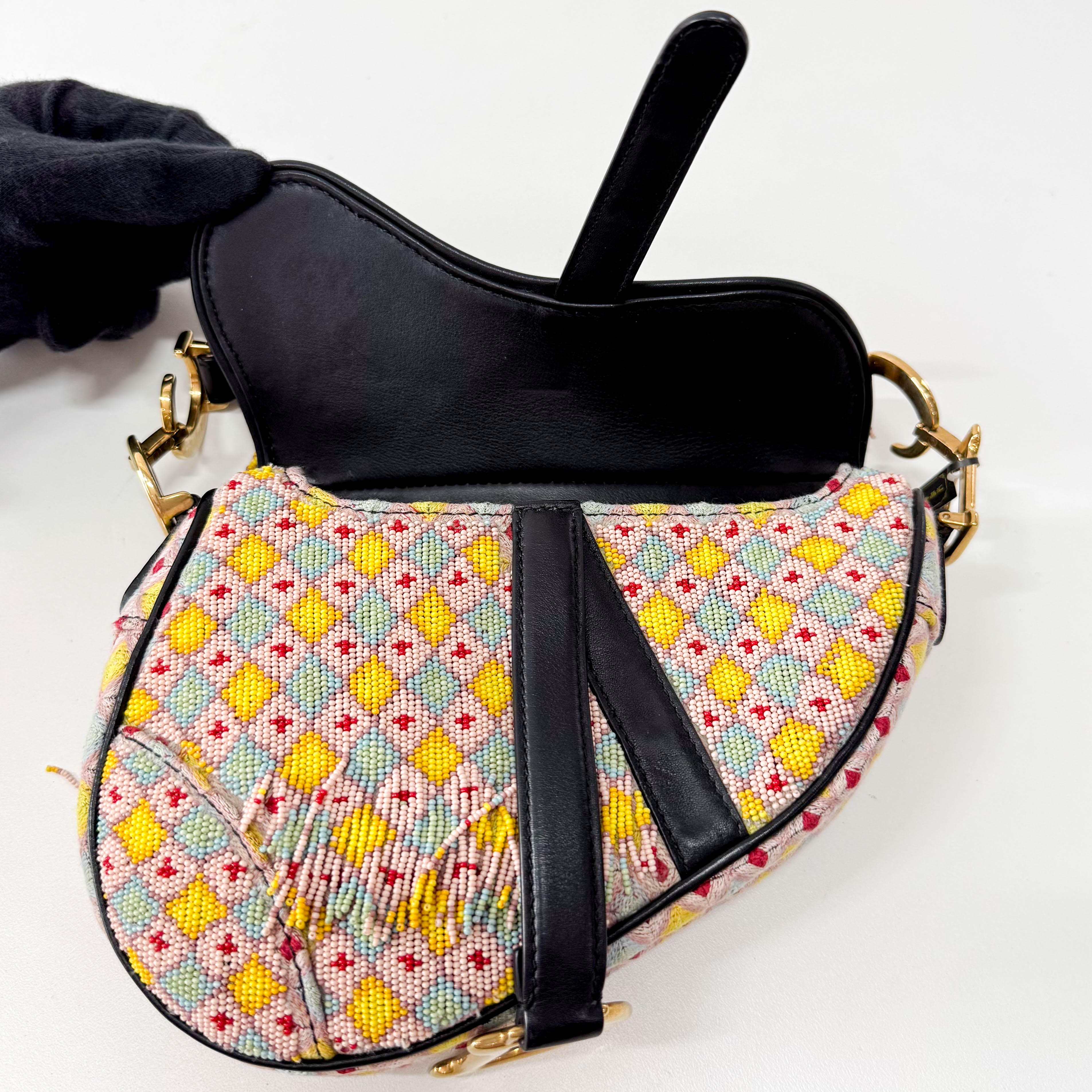 Multicolor Beaded Tassel Mini Saddle Bag