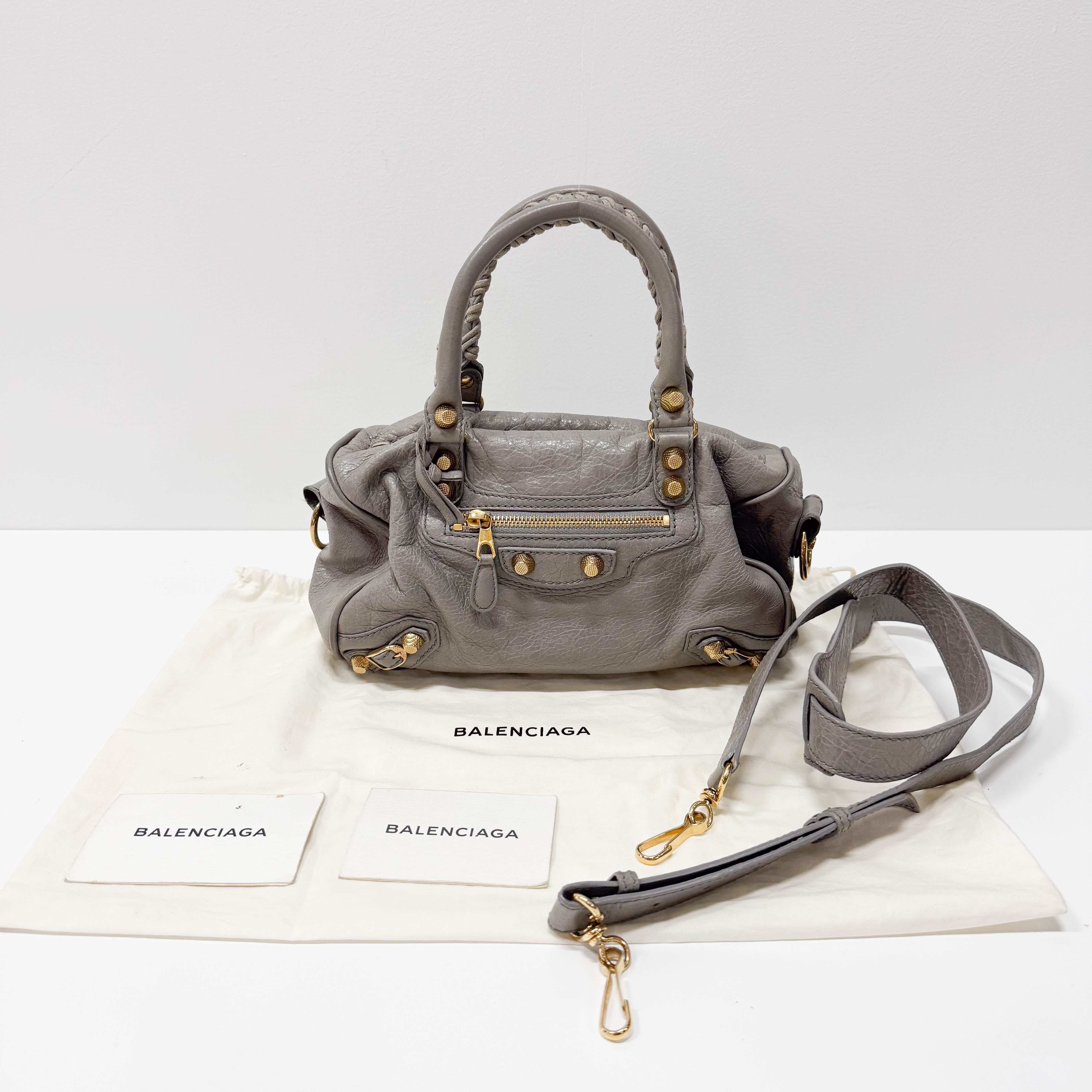 The City Mini Grey Calfskin Leather Two Way Bag