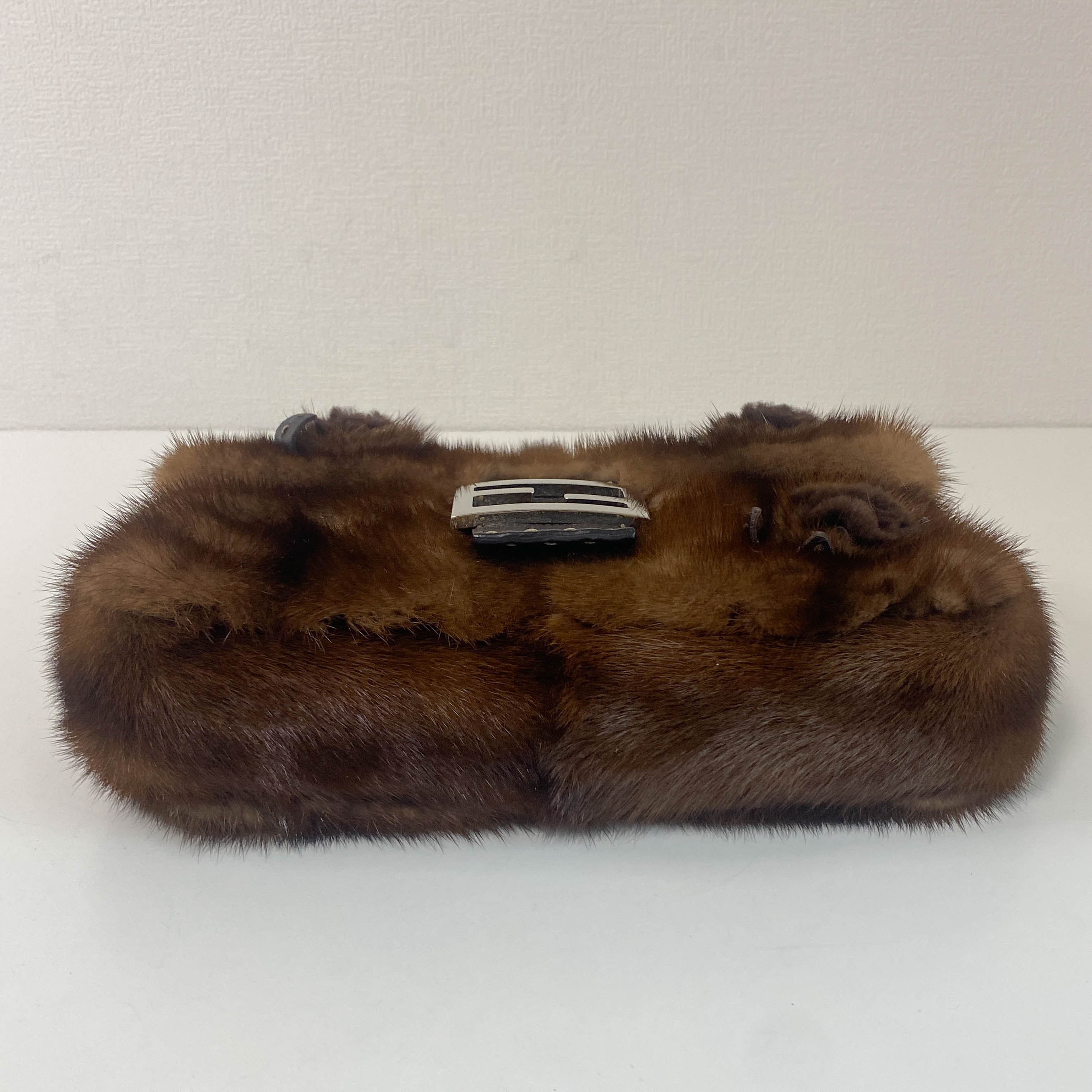 Baguette Brown Fur with Flower Selleria Shoulder Bag