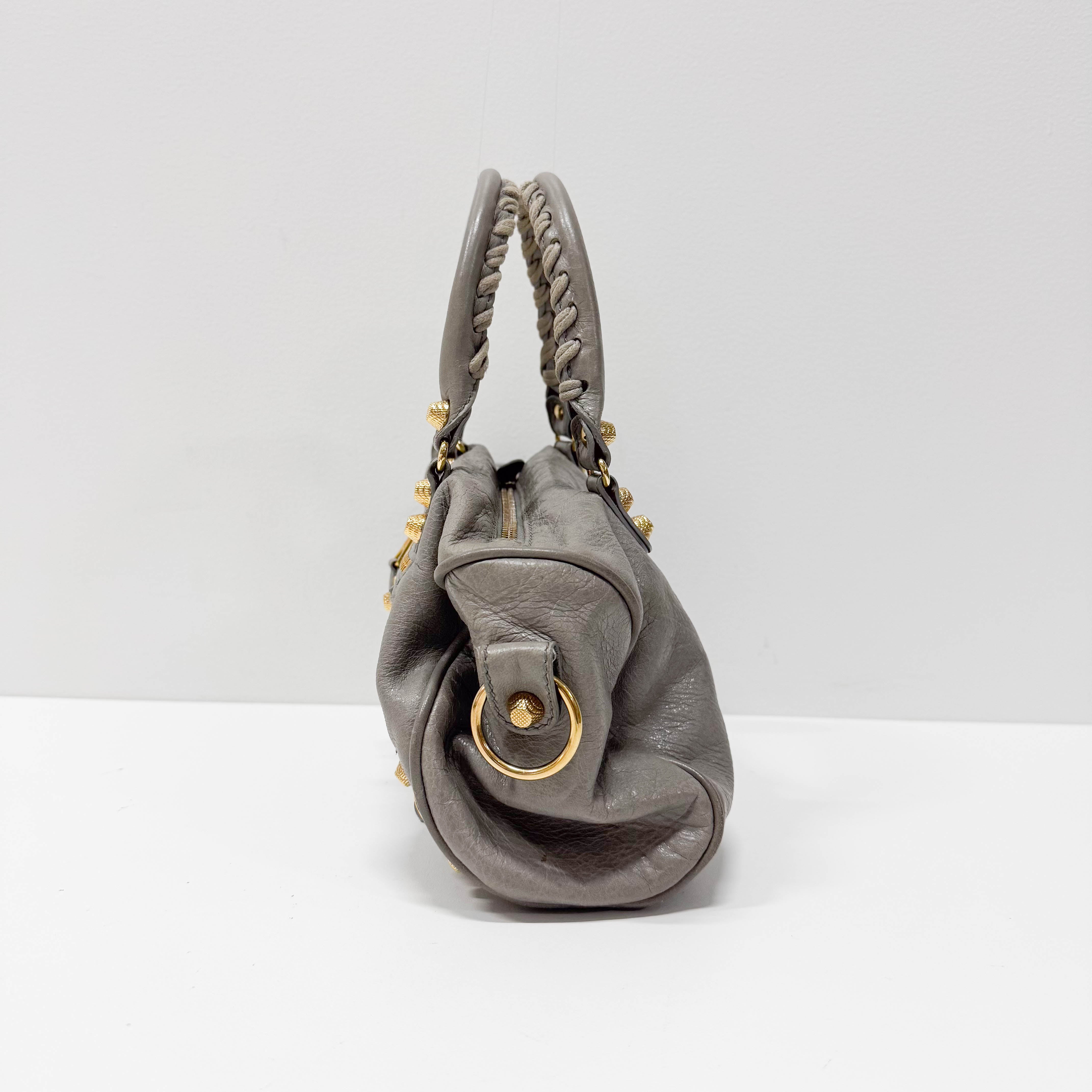 The City Mini Grey Calfskin Leather Two Way Bag