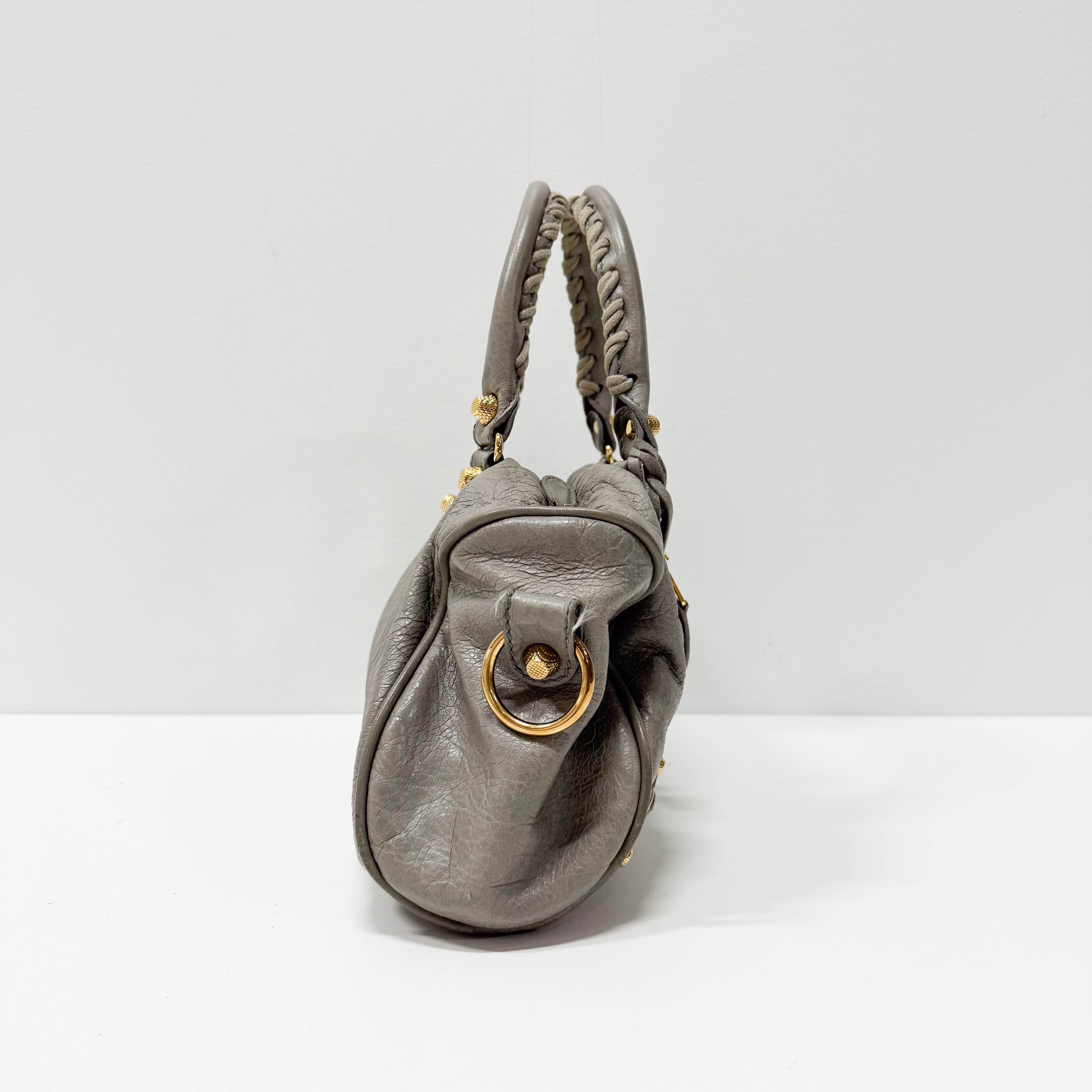 The City Mini Grey Calfskin Leather Two Way Bag