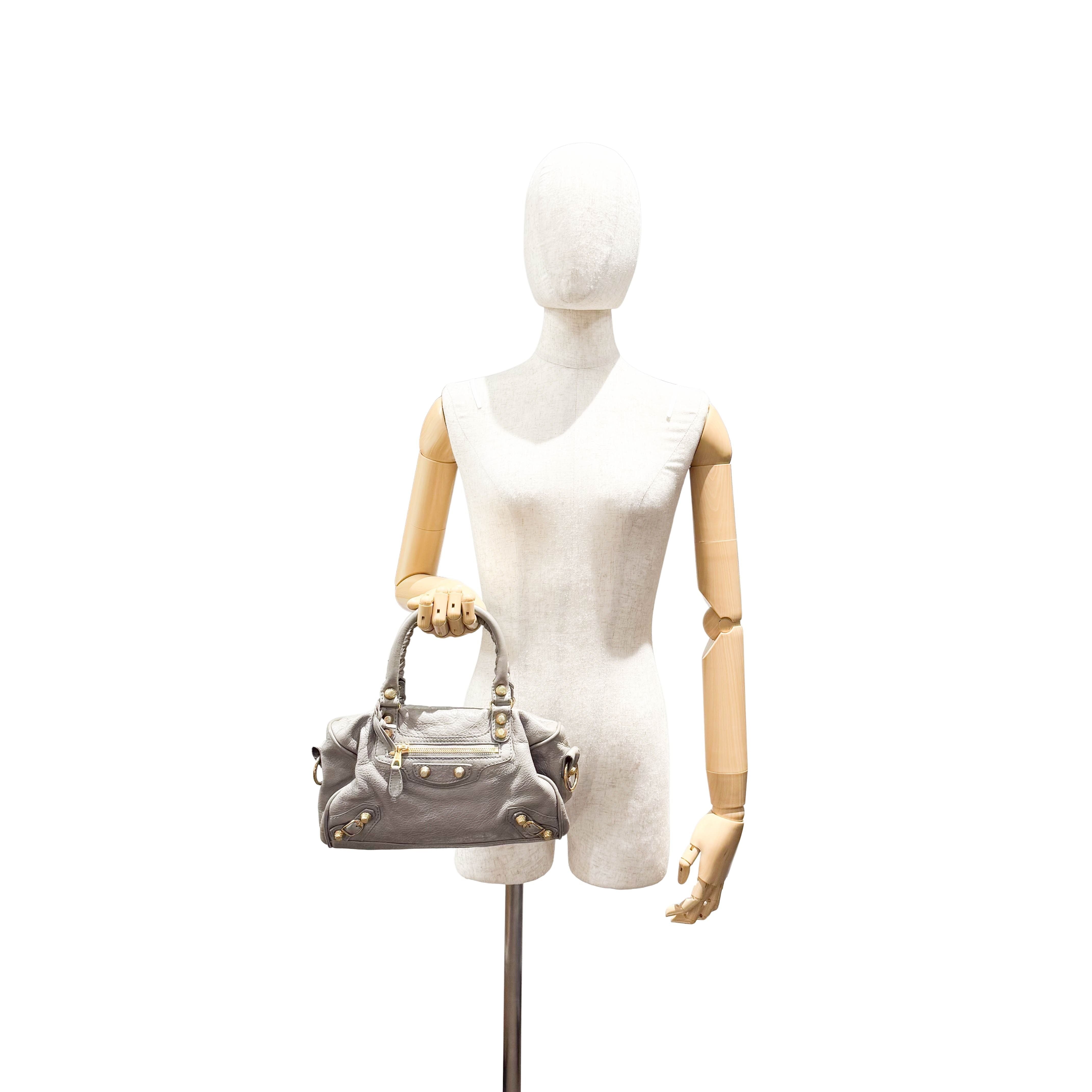 The City Mini Grey Calfskin Leather Two Way Bag