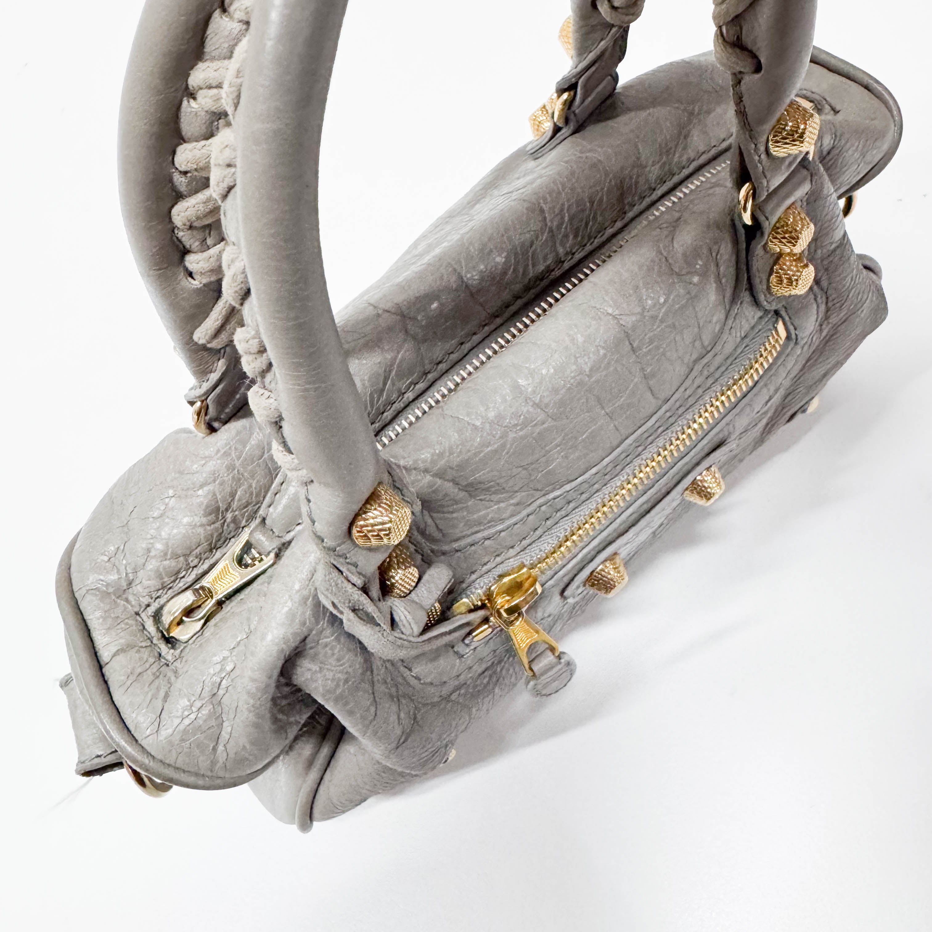 The City Mini Grey Calfskin Leather Two Way Bag
