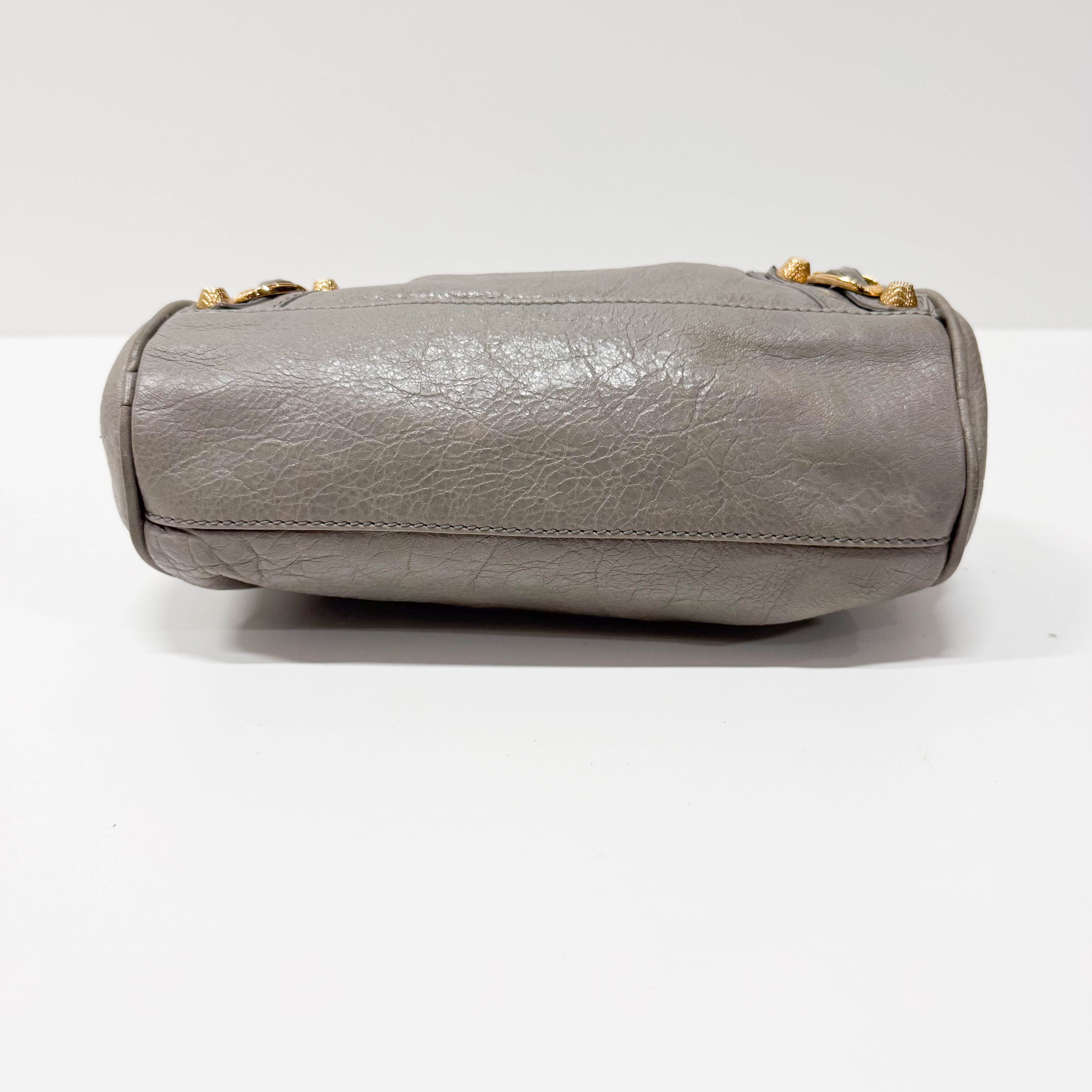 The City Mini Grey Calfskin Leather Two Way Bag