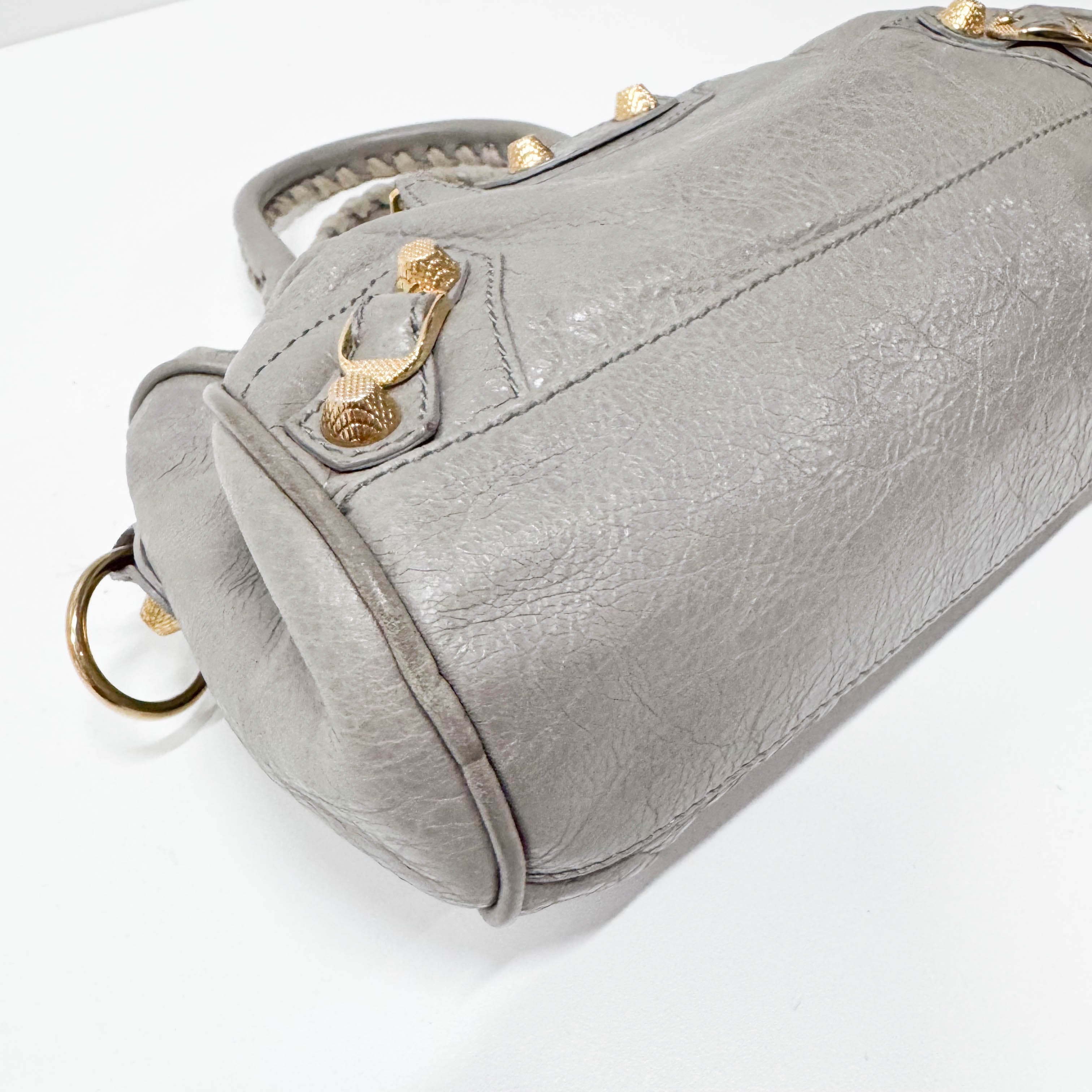 The City Mini Grey Calfskin Leather Two Way Bag