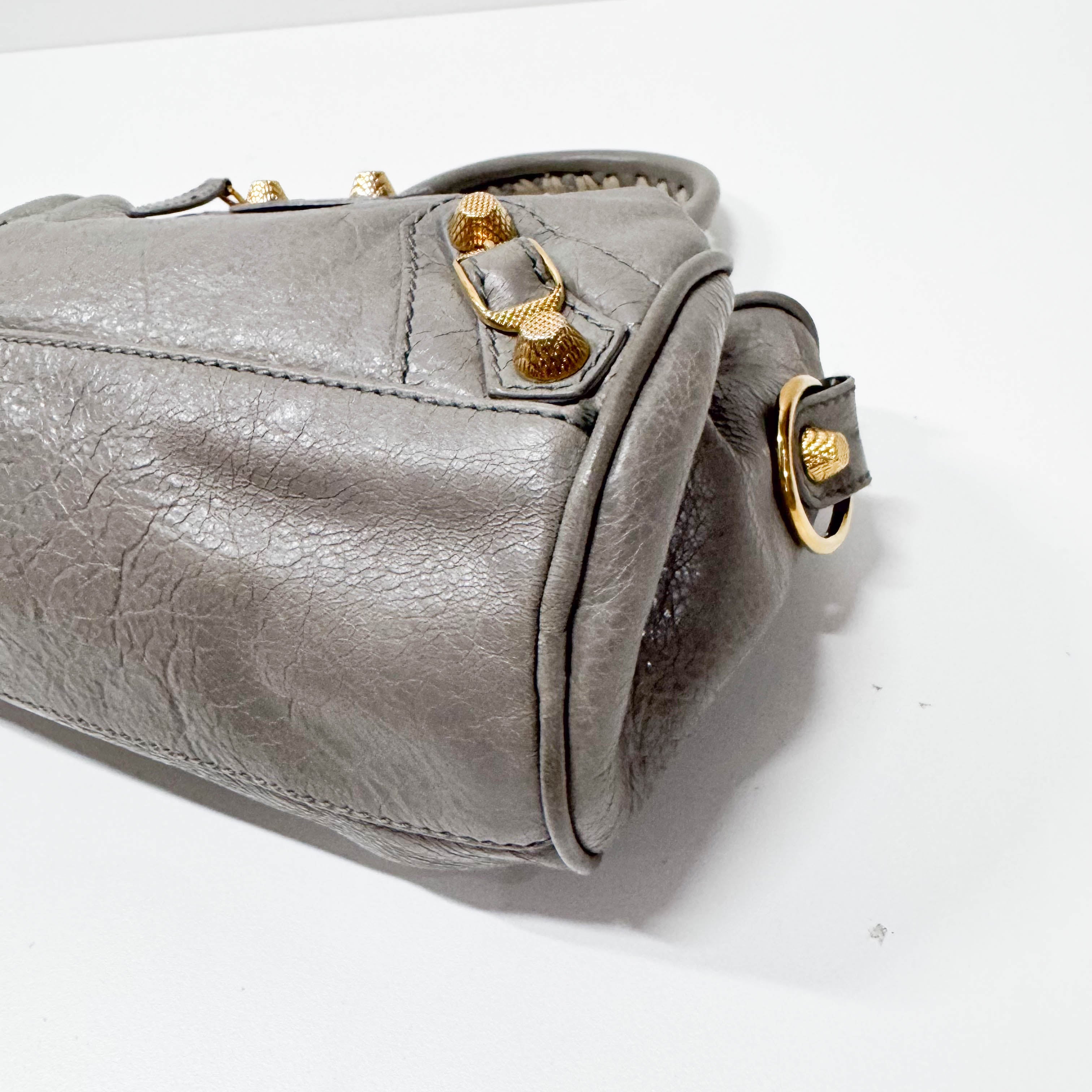 The City Mini Grey Calfskin Leather Two Way Bag