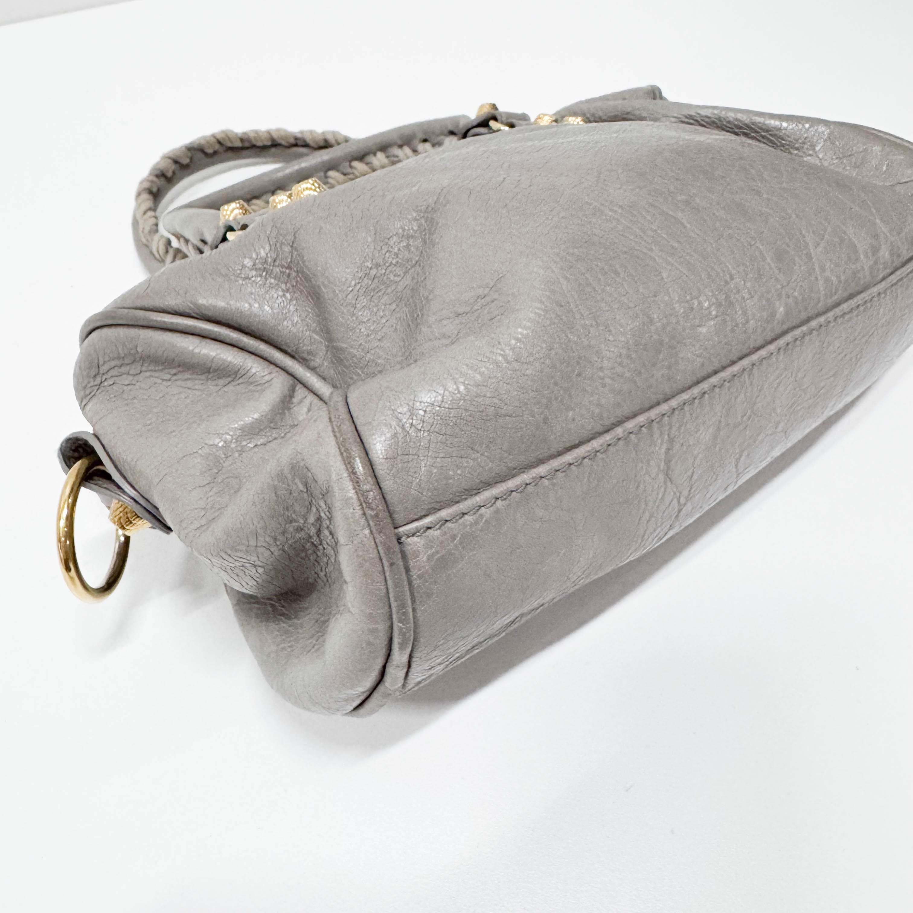 The City Mini Grey Calfskin Leather Two Way Bag