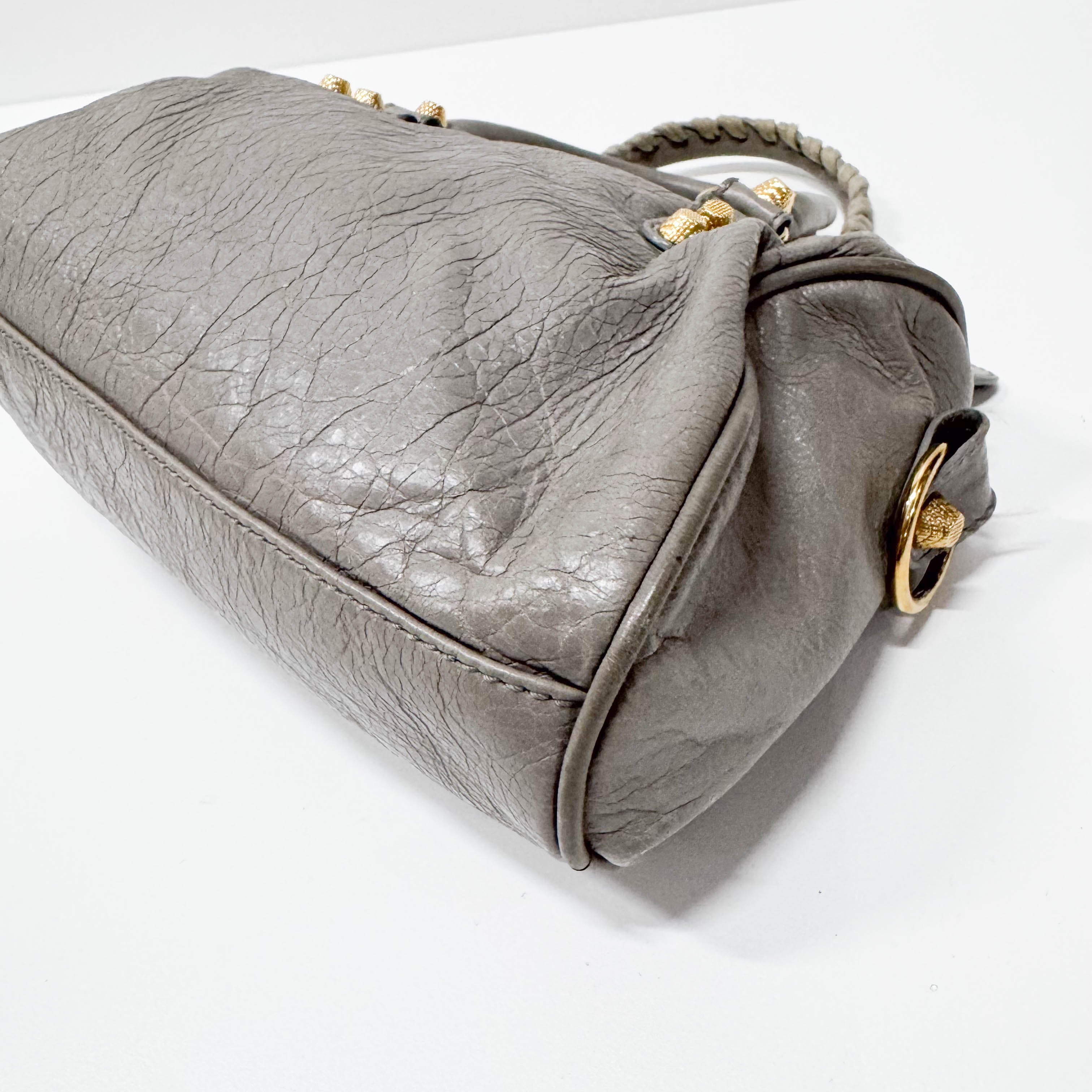 The City Mini Grey Calfskin Leather Two Way Bag