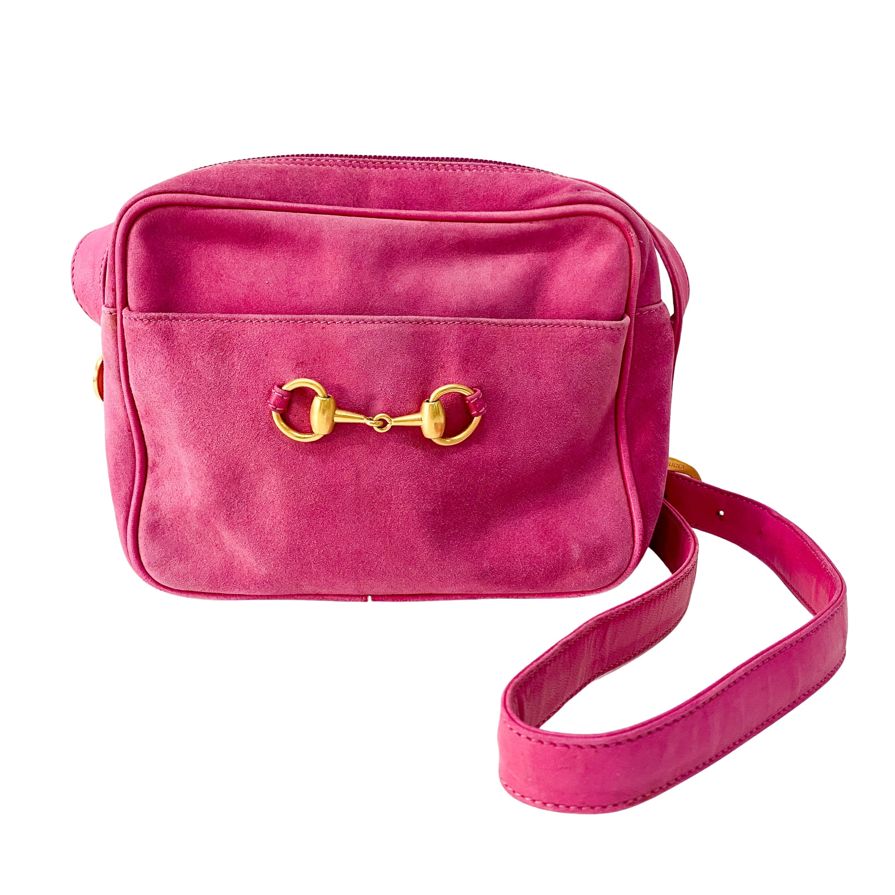 Horsebit Pink Suede Shoulder Bag