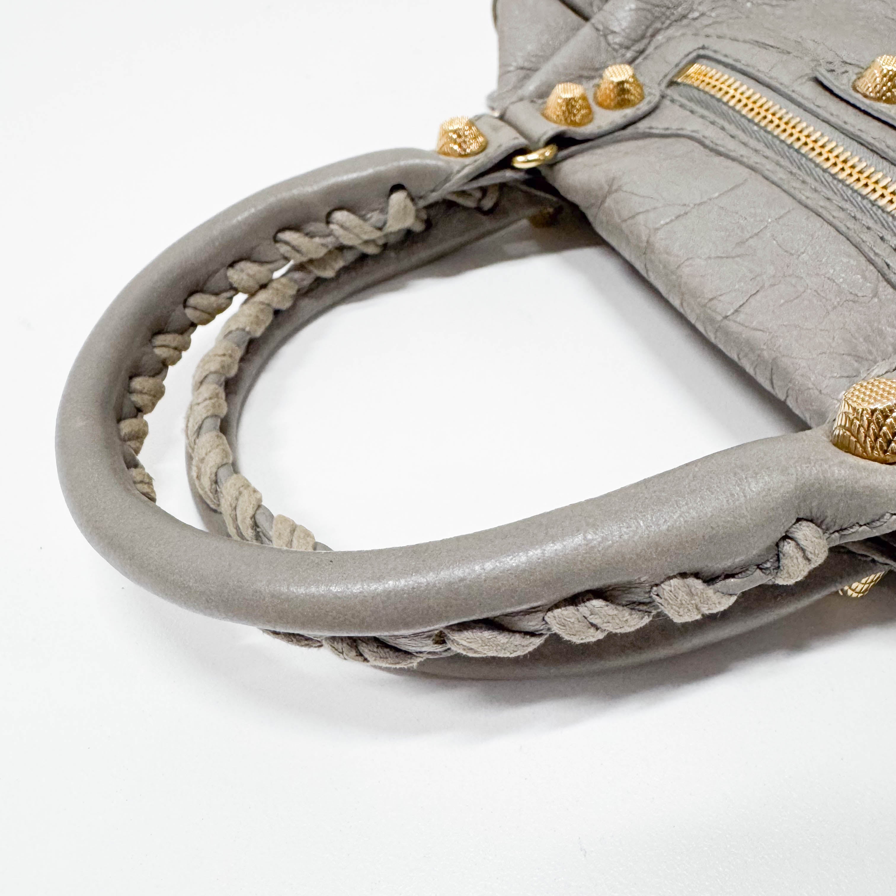 The City Mini Grey Calfskin Leather Two Way Bag