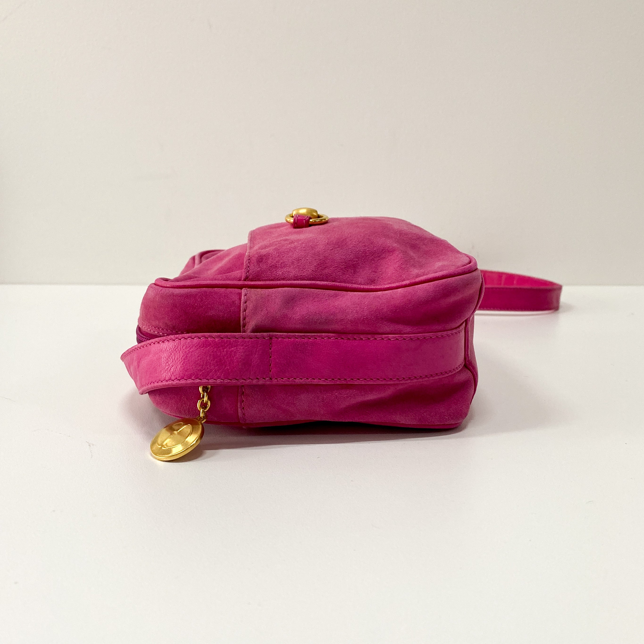 Horsebit Pink Suede Shoulder Bag