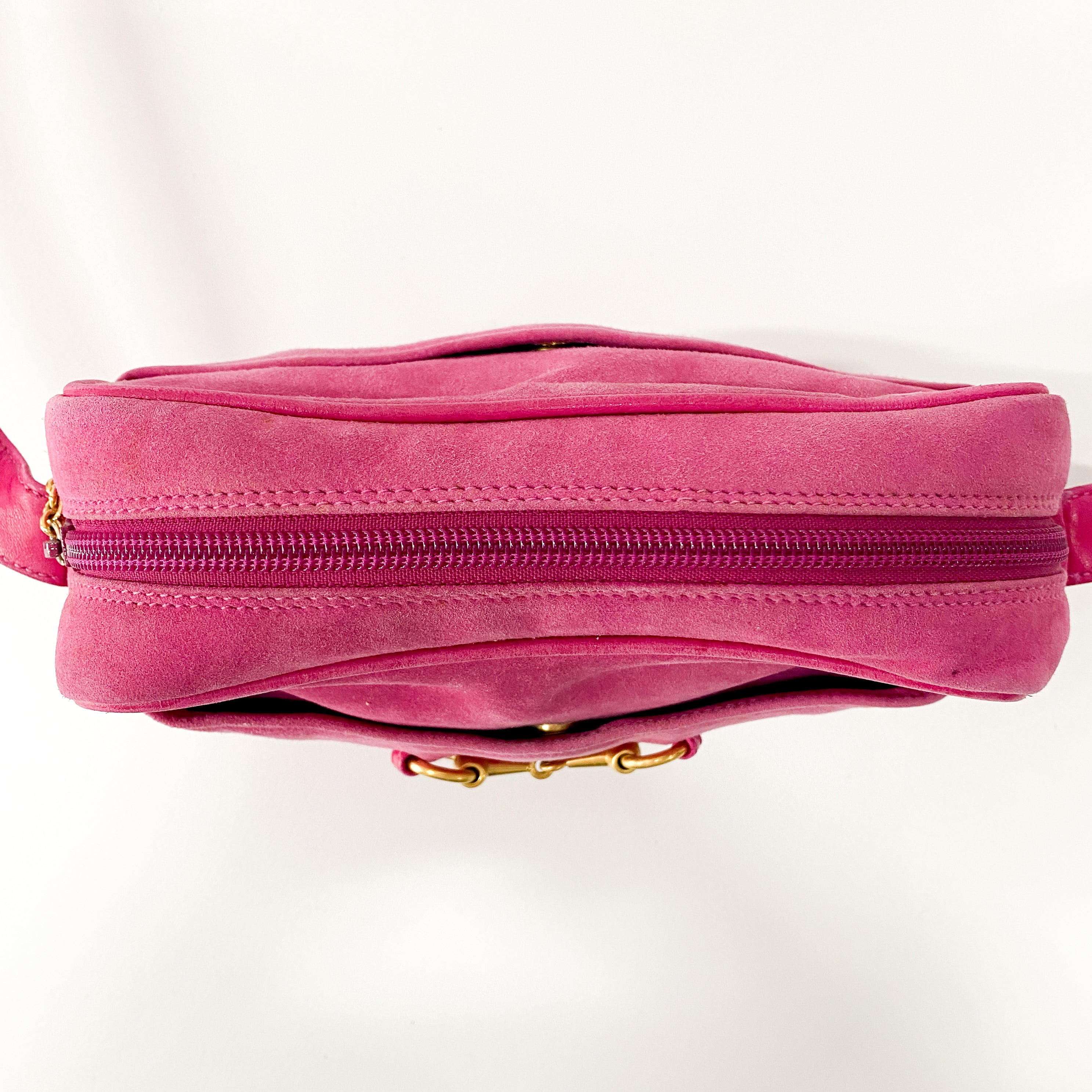 Horsebit Pink Suede Shoulder Bag