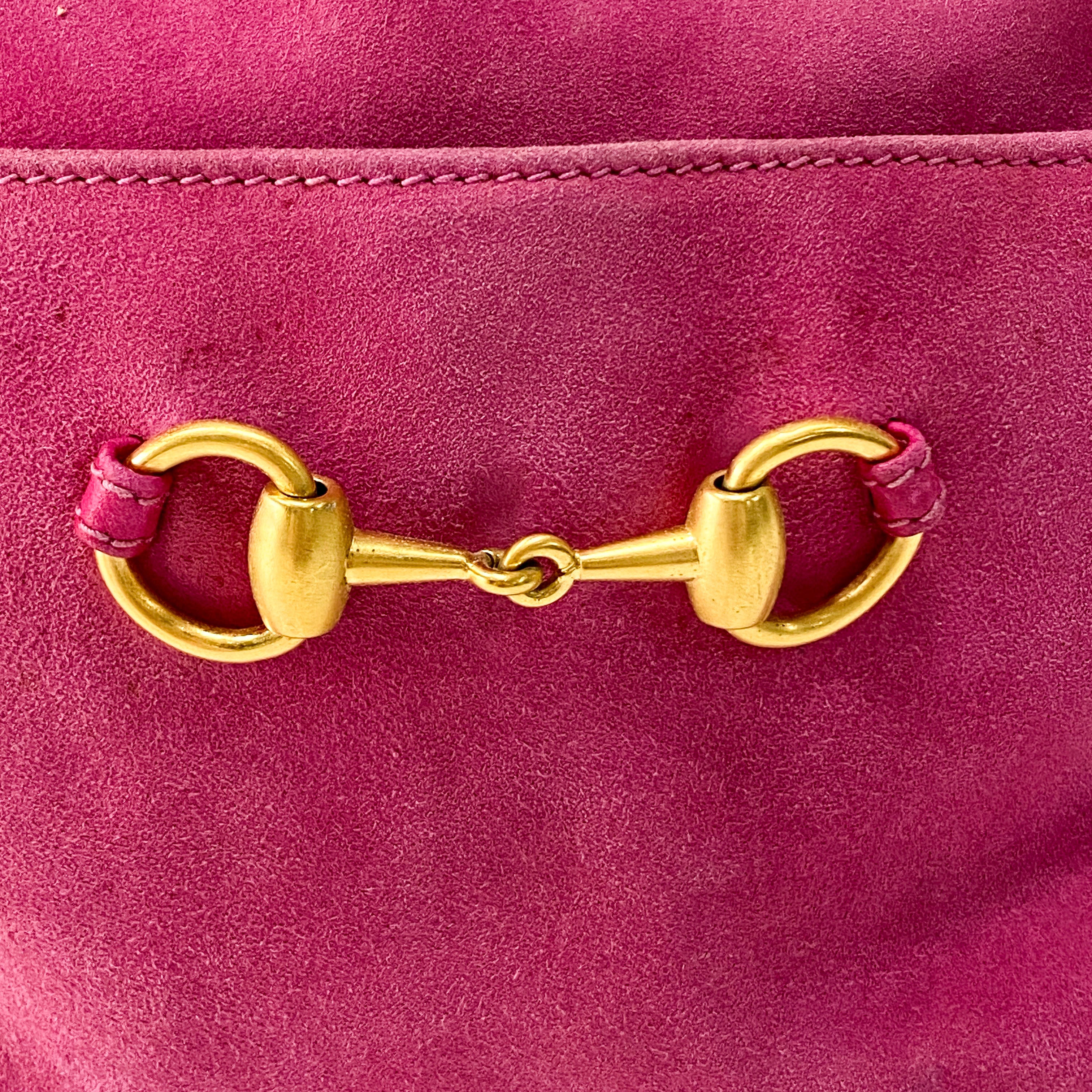 Horsebit Pink Suede Shoulder Bag