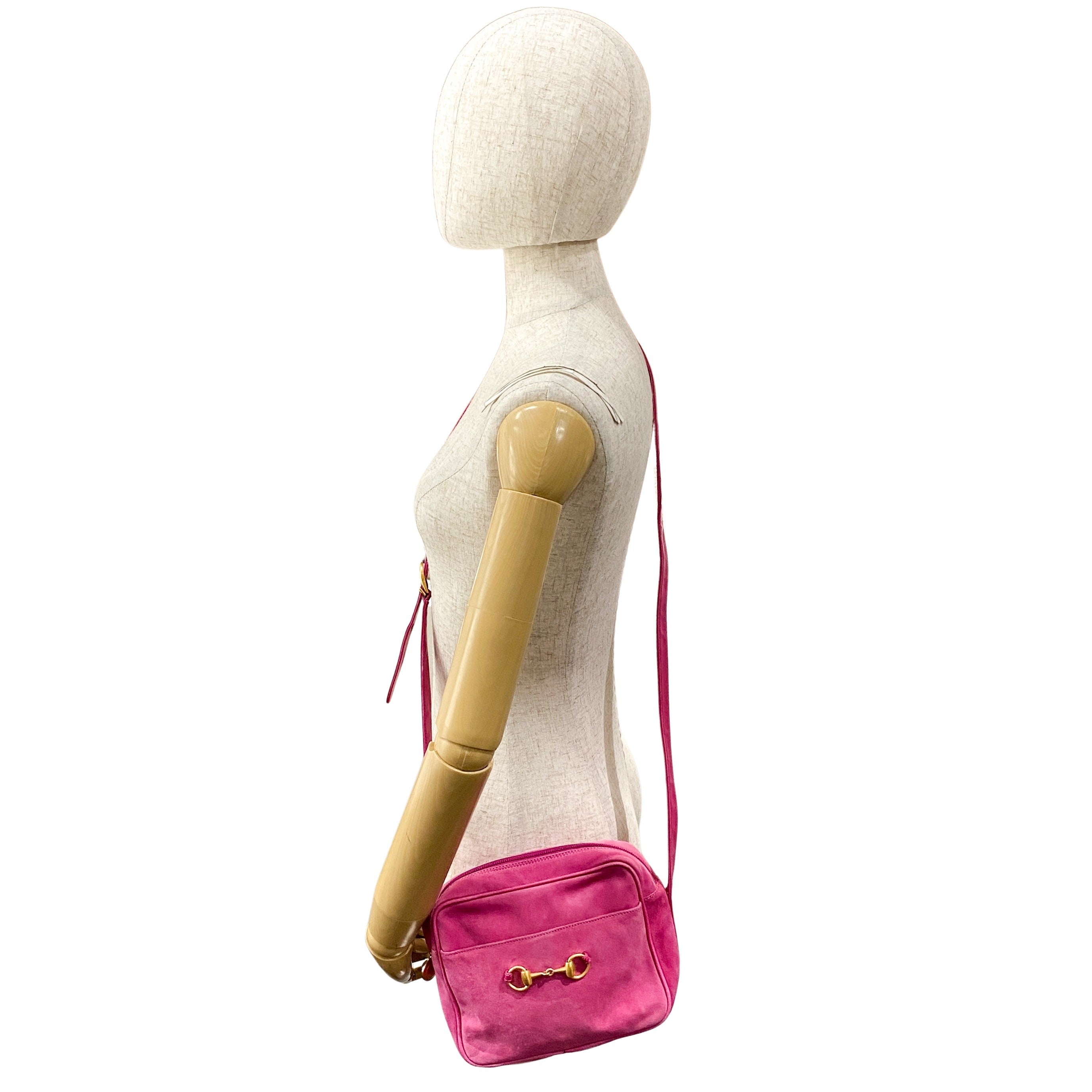 Horsebit Pink Suede Shoulder Bag