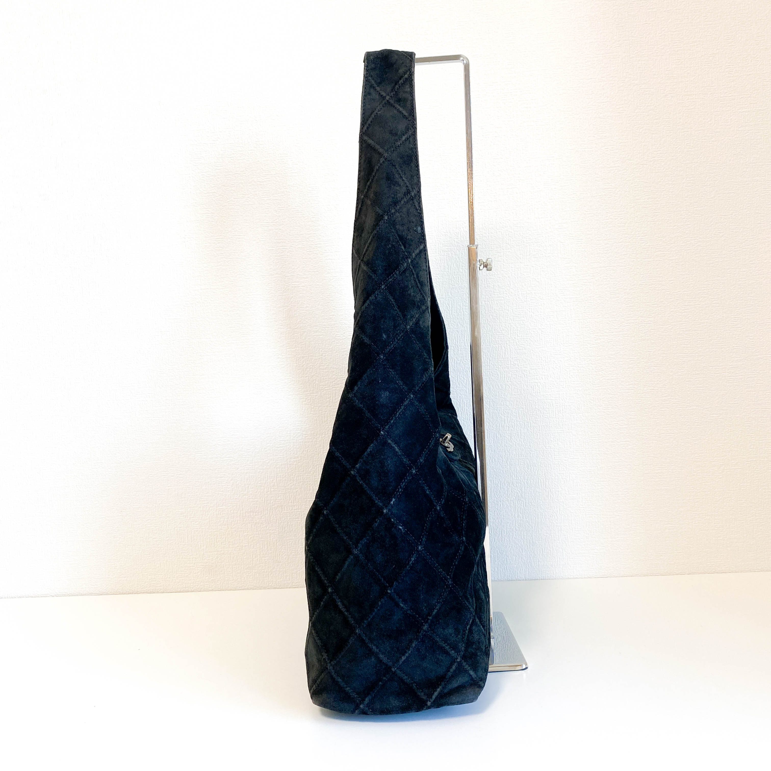 Quilted Hobo Black Suede Shoulder Bag