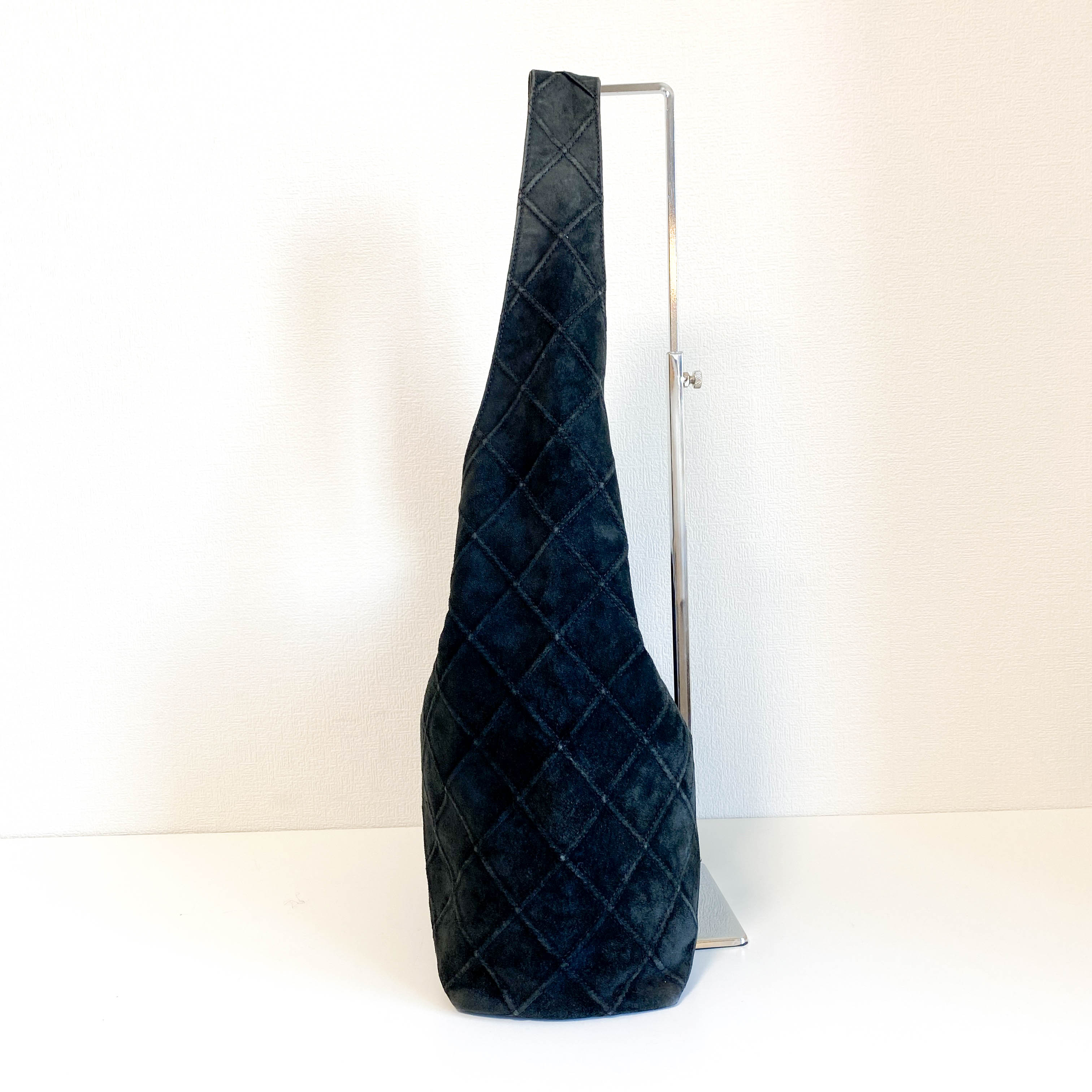 Quilted Hobo Black Suede Shoulder Bag